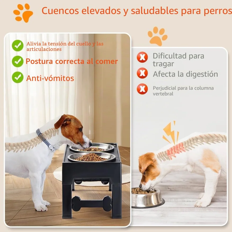 Marchul Comedero Perro Elevado de 4 Alturas Ajustables, 2 X 1200ml Comedero y Bebedero Perro, Cuencos Elevados para Perros Pequeños, Medianos y Grandes, Plegable y Antideslizante