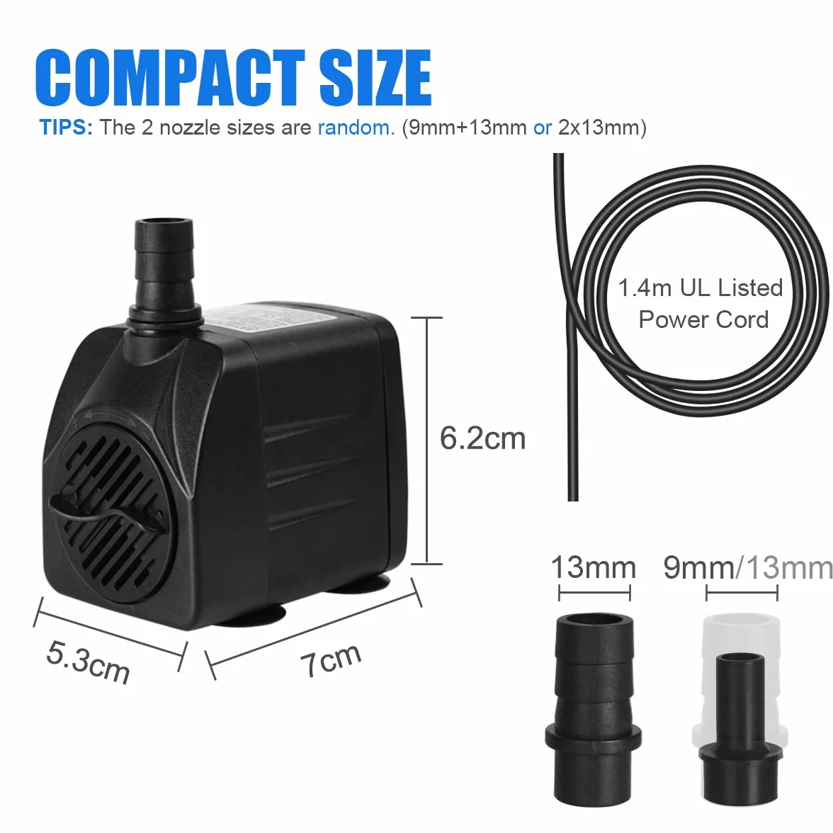flintronic Mini Bomba de Agua, 16W/800L/H para Acuario con 2 Boquillas, Altura máxima 1.6m, Sumergible para Fuente de Estanque, EU Enchufe