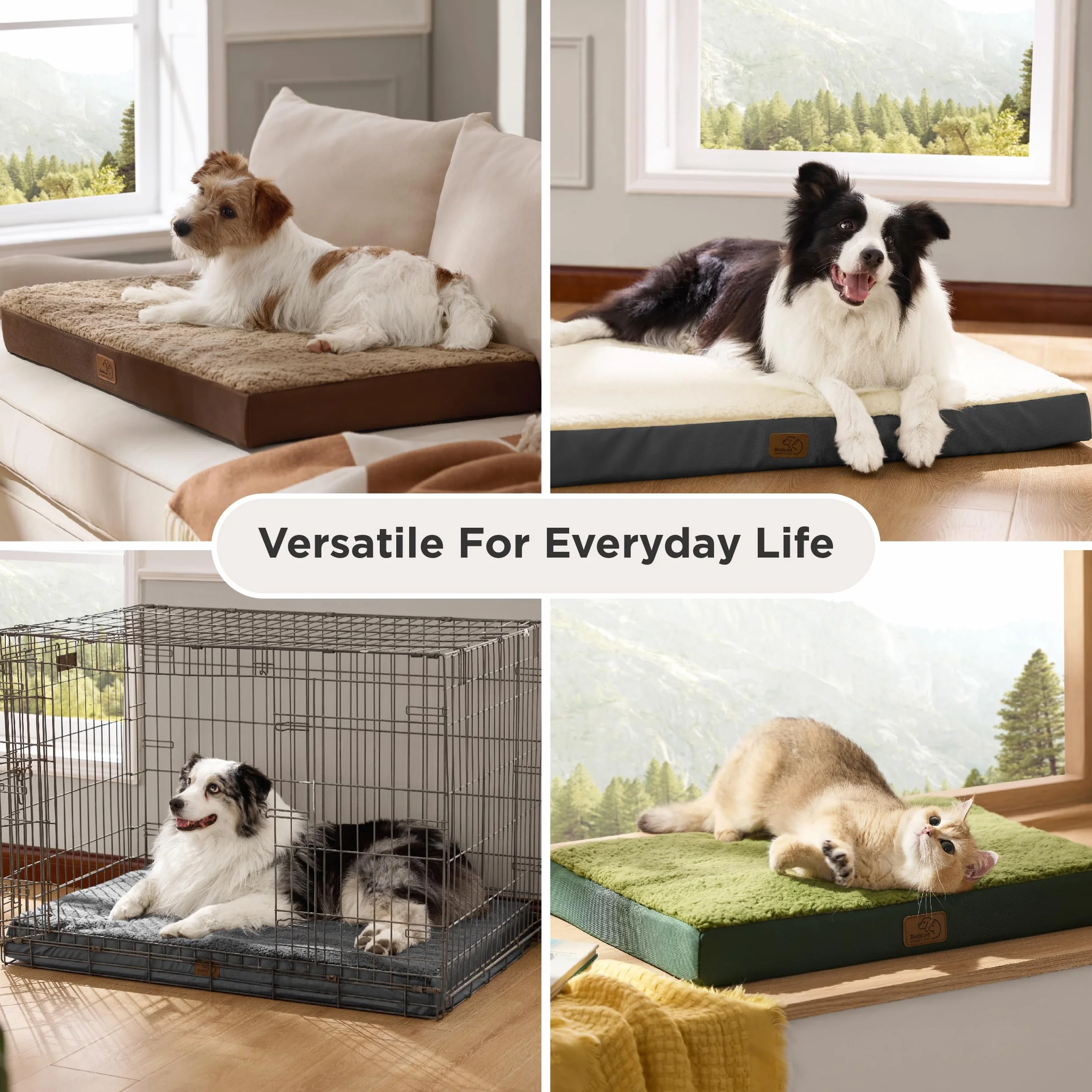 Bedsure Cama Perro Extra Grande Ortopédica - Colchón Perro Lavable XL, Desenfundable con Espuma De Caja De Huevos, 112x81x7.6 cm, Gris Oscuro