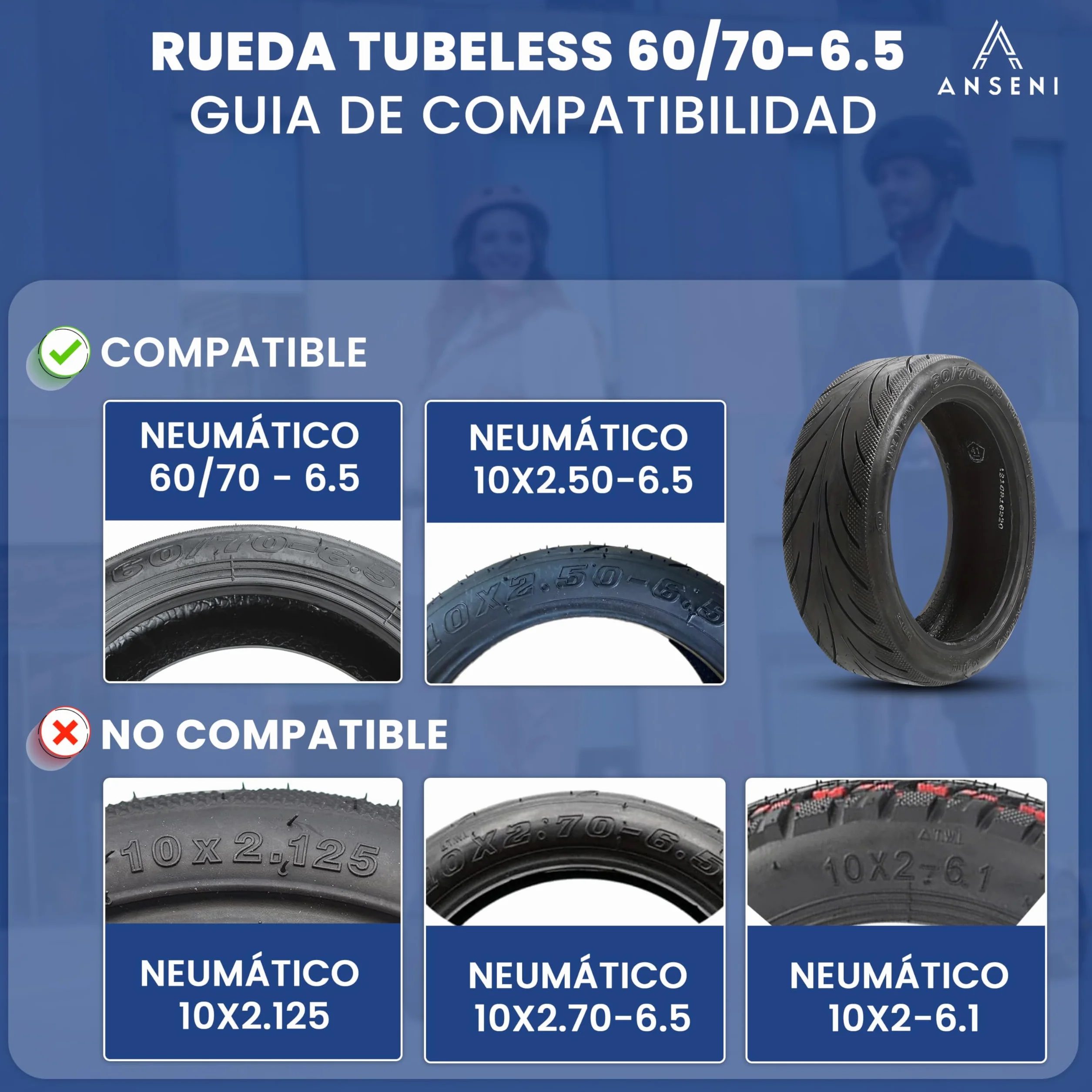 Rueda Tubeless 60/70-6.5 Neumático 10 Pulgadas 10x2.50-6.5 para Segway Ninebot E3 E, Max G30/G30D, Xiaomi 5/5 Pro/5 Max, Smartgyro K2