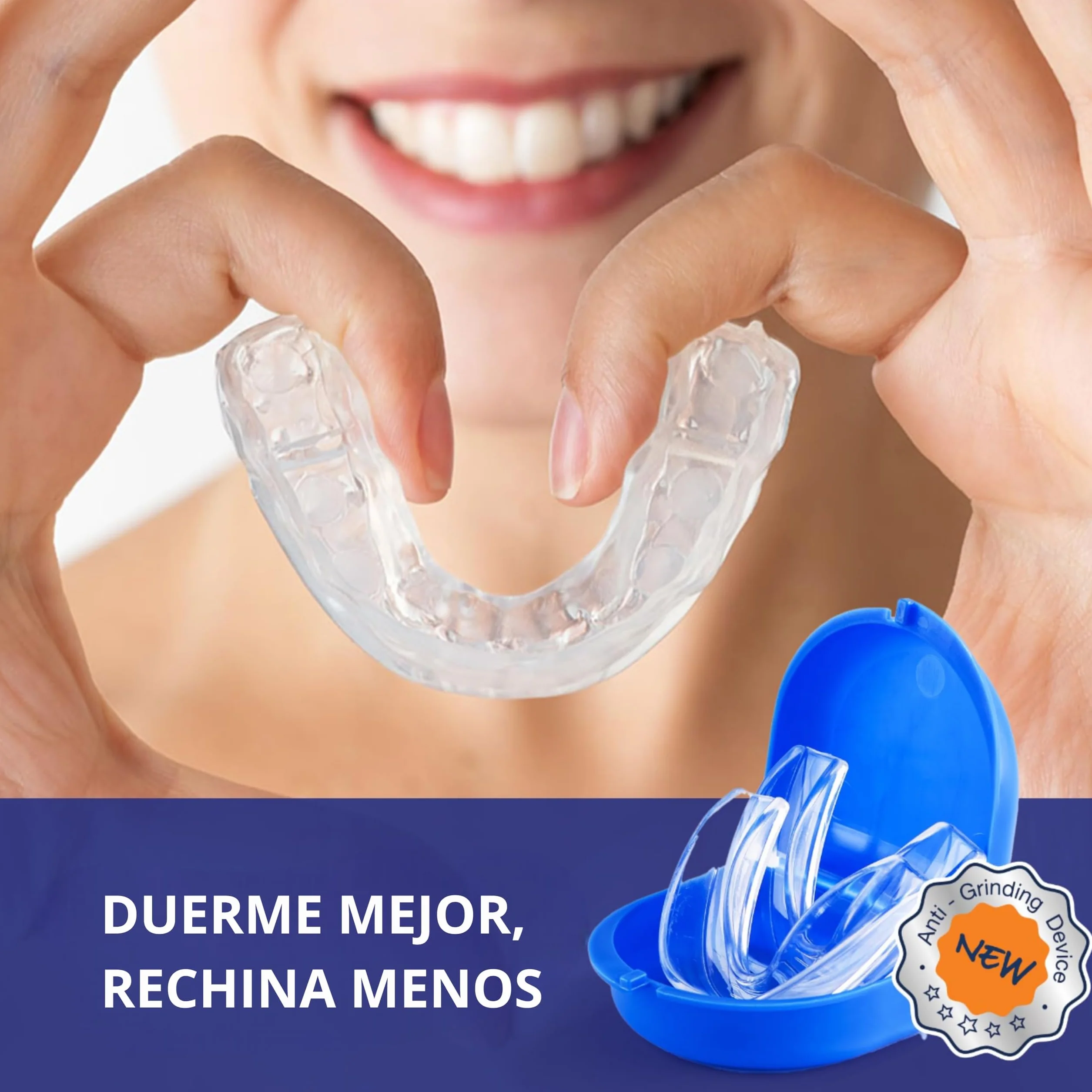 Férula Dental Anti Bruxismo Ajustable y Reutilizable – Pack 4 Unidades (2 Pequeñas + 2 Grandes) Protector Bucal para Dormir
