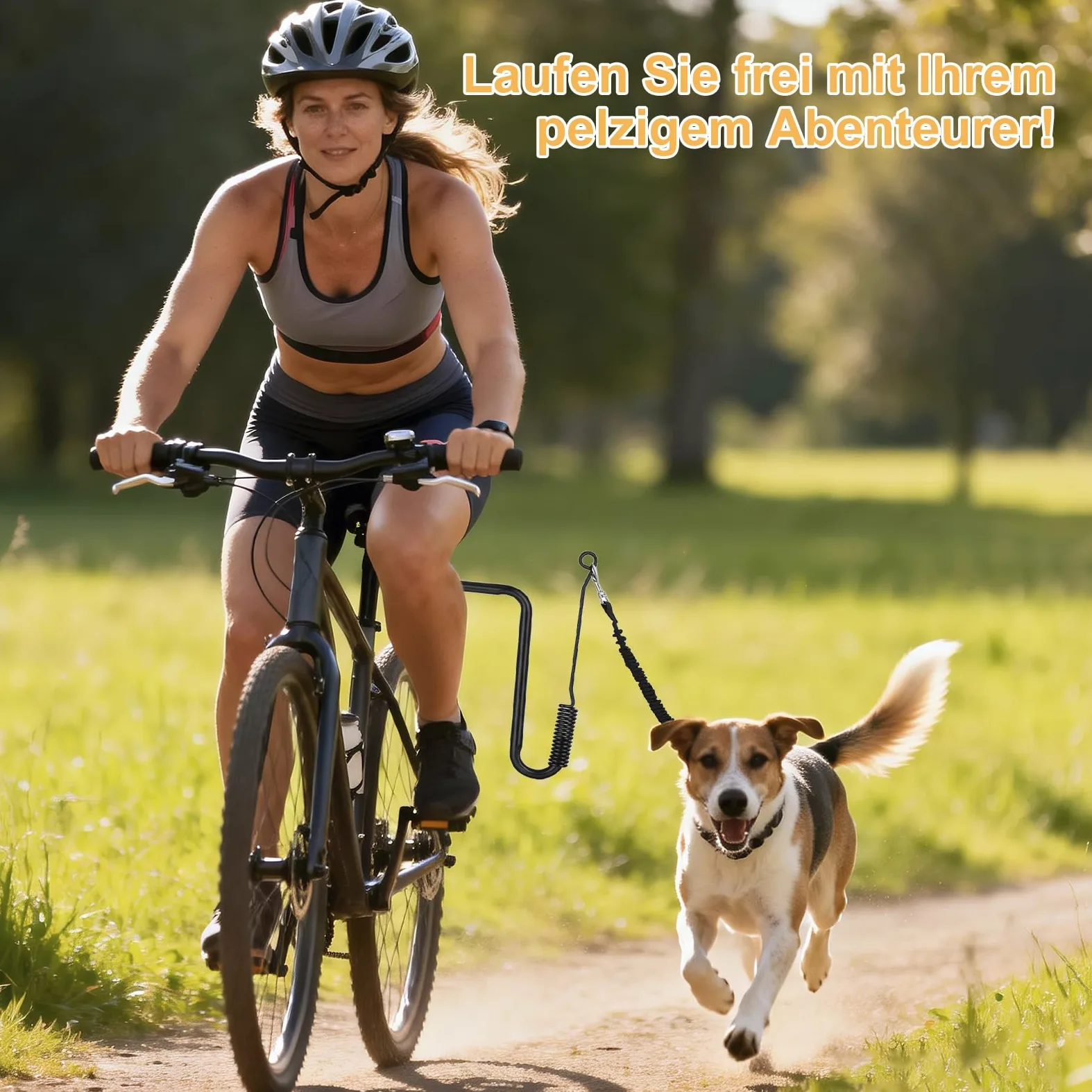 Correa para perro para ciclismo con diseño reflectante y cuerda elástica que absorbe los golpes