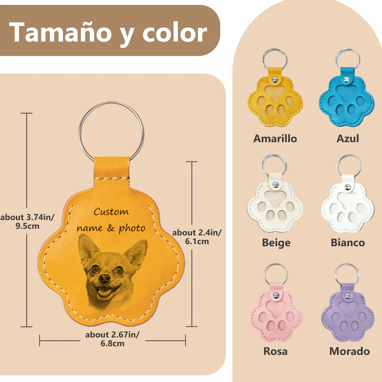 Regalo Conmemorativo Personalizado para Mascotas, Llavero con Foto y Nombre, Porta-Pelos, Piel Grabada para la Pérdida de Perro o Gato, Regalo para Amantes de los Animales