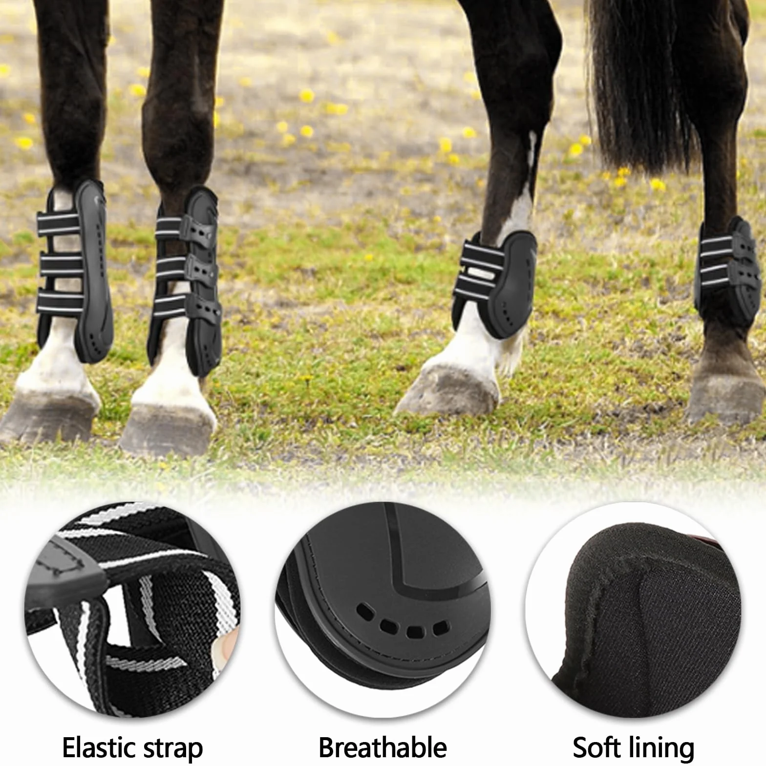 Botas de Caballo, 4 Piezas Protectores de Piernas Delanteras para Caballos, Guardabarros para Entrepierna, Protectores de Piernas Ajustables, Envolturas Protectoras para Patas de Caballo, M