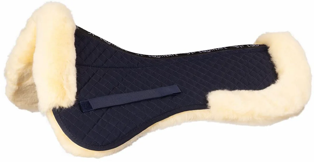 Equinate Cojín para sillín de piel de cordero, con libertad para la columna vertebral, color azul marino y natural para caballo y pony, sillín de 15 a 15,5 pulgadas