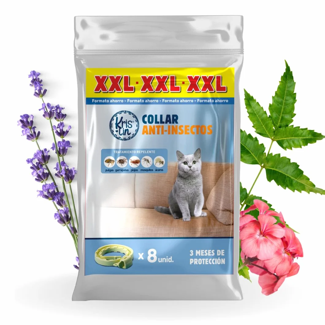 Pack de 8 Collares antiparasitarios para Gatos con Margosa, geraniol y lavandino | Cítrico | Marrón | 30 cm