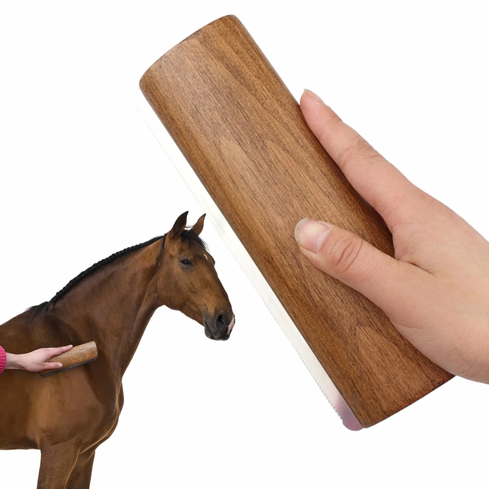 Cepillo para pelar caballos, mango de madera, tira de dientes de acero inoxidable para caballos, cepillo de lavado de aseo de caballos, herramienta de aseo para desenredar, removedor de pelo de
