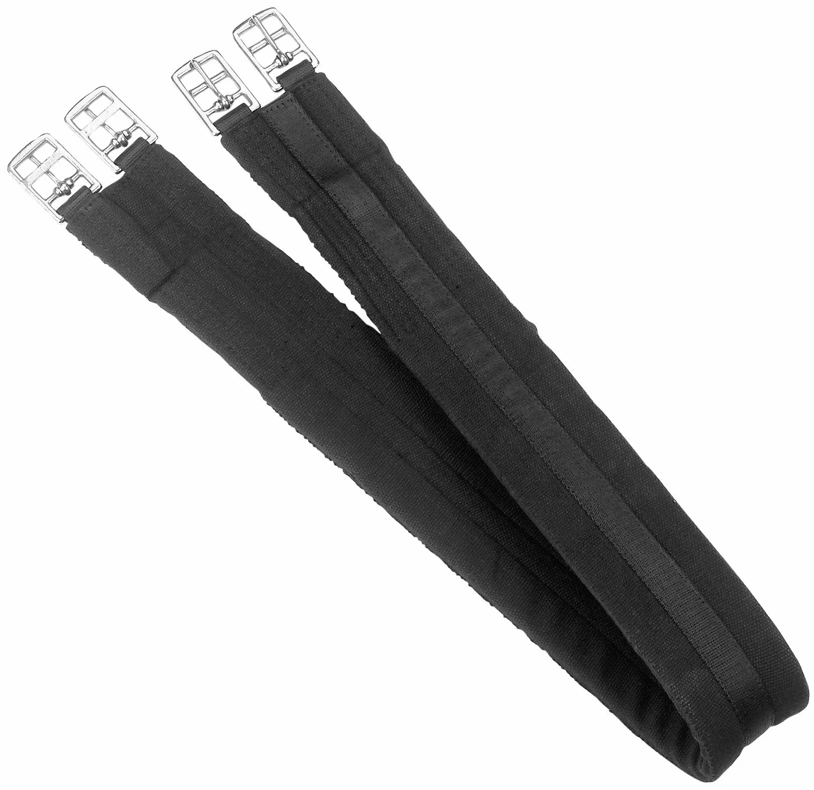 Covalliero Cincha para silla de montar, negra, 130 cm, de algodón, para caballo, acolchada, con hebillas de rodillos