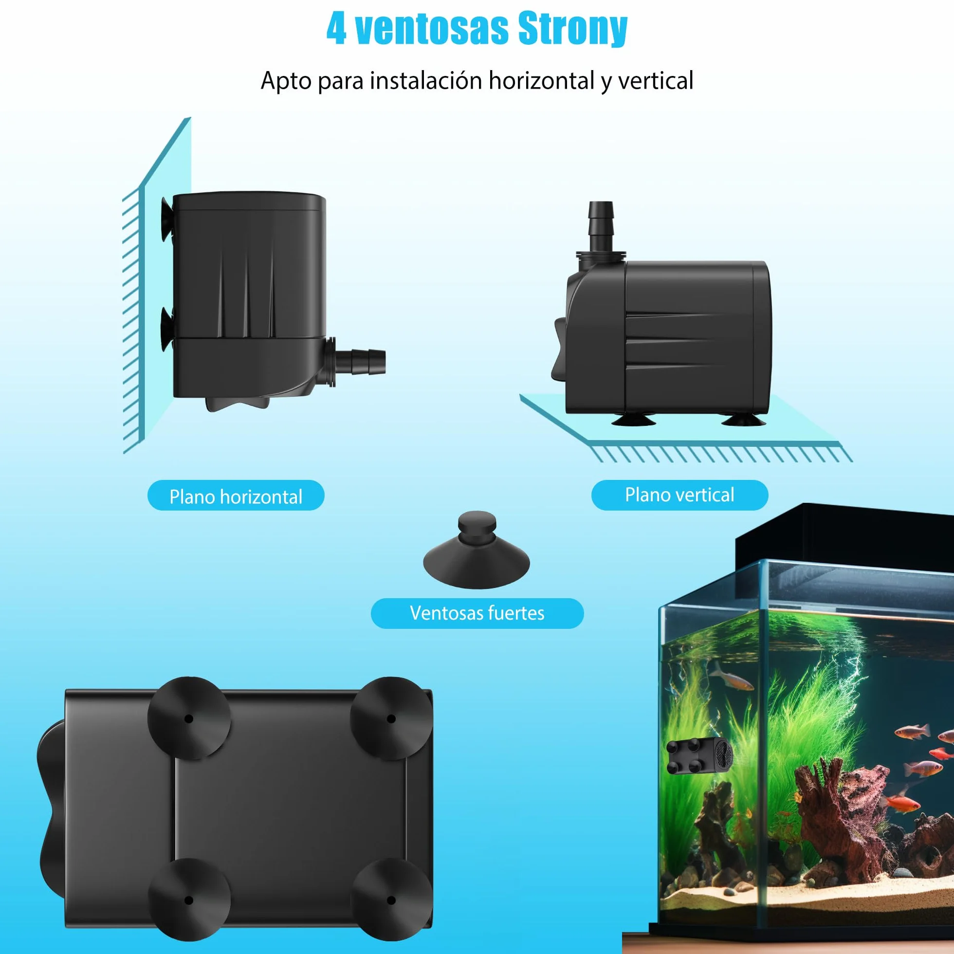 Lniz Bomba de agua 45 W 3200 L/H Bomba de acuario ultra silenciosa, bomba sumergible con 1,8 m, cable, 4 boquillas bomba de agua para fuentes, jardines, bañeras, estanques