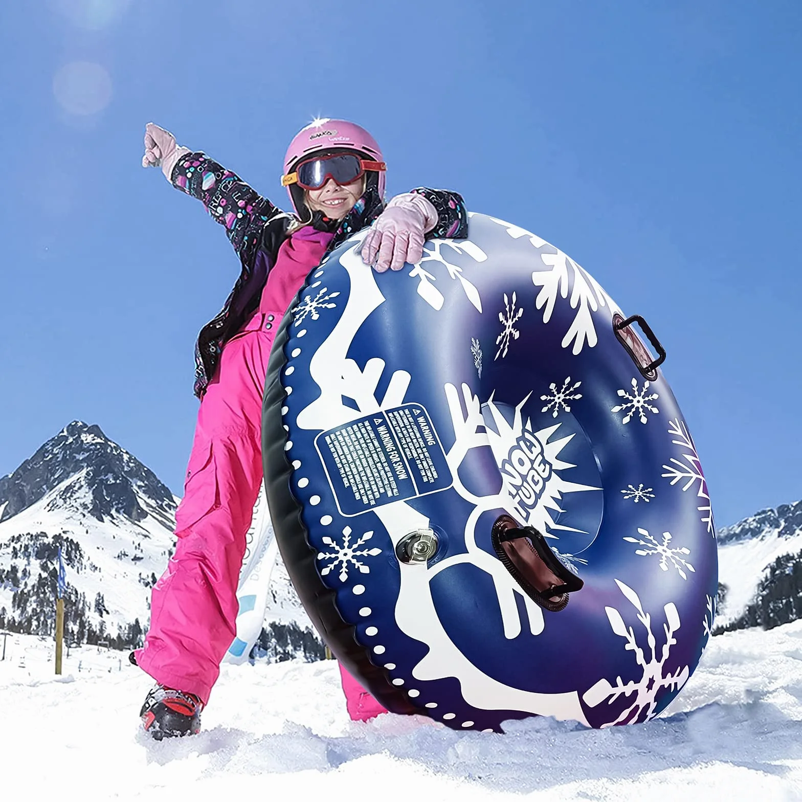 Trineo Hinchable de Invierno 120 cm con Asas de Seguridad para Niños y Adultos