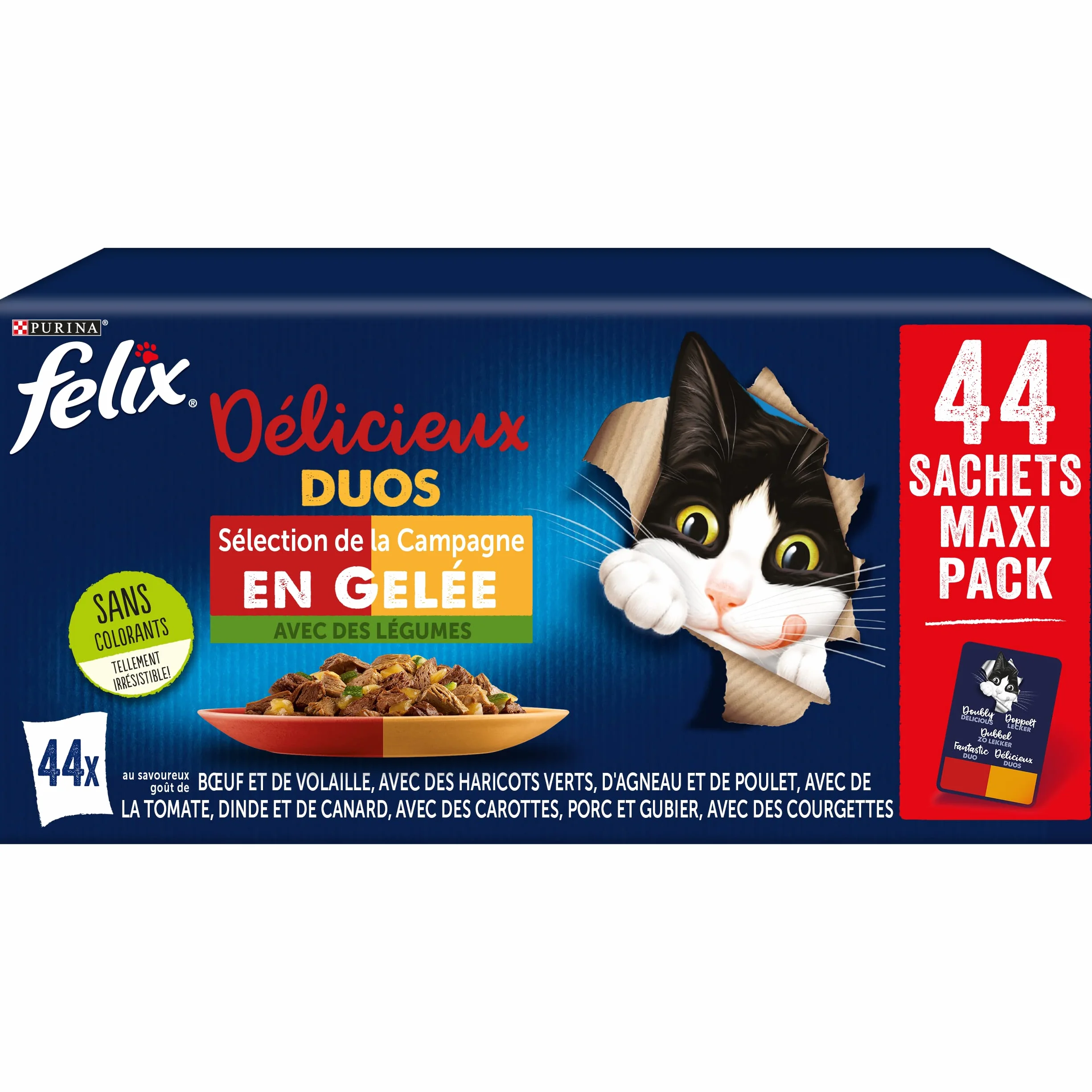 Purina, Felix, Delicioso dúo, Maxi Paquete, 44 x 85g-El Embalaje Puede Variar