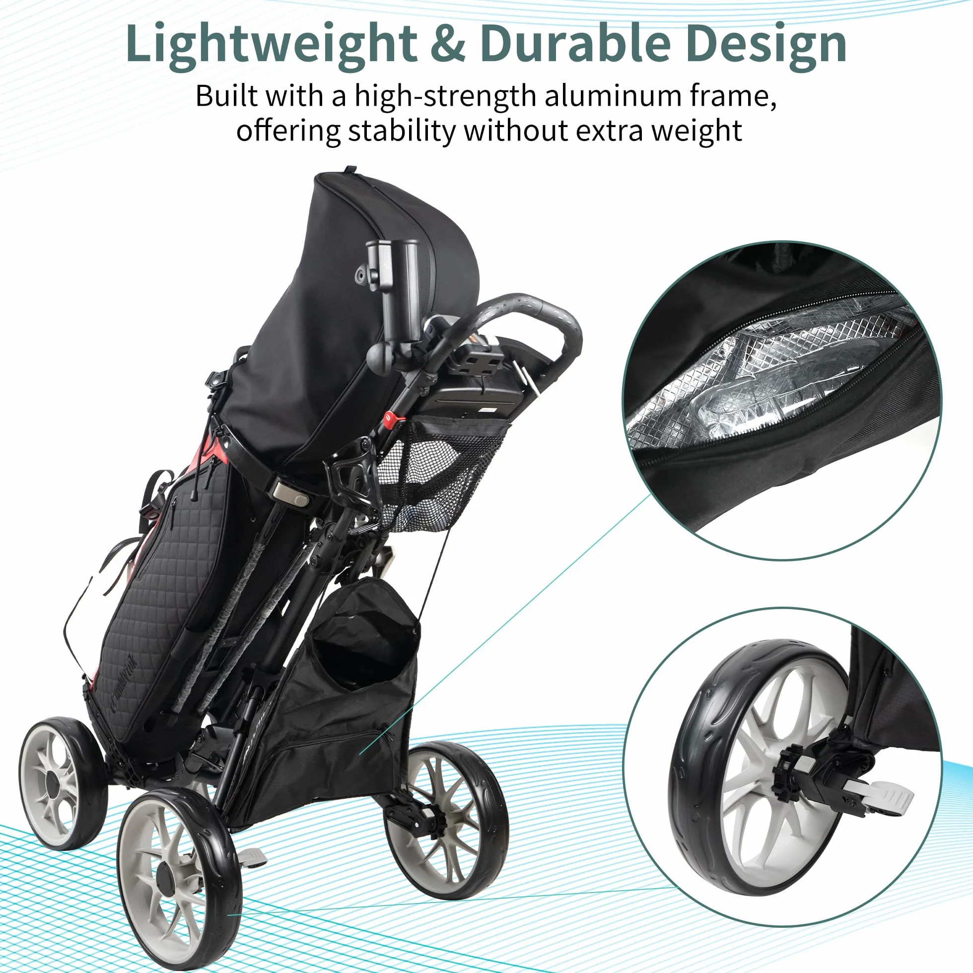 Caddytek Caddycruiser One Version 8 4 Wheel Golf Push Cart - 1-Click Folding Trolley Lightweight Compact Pull Caddy