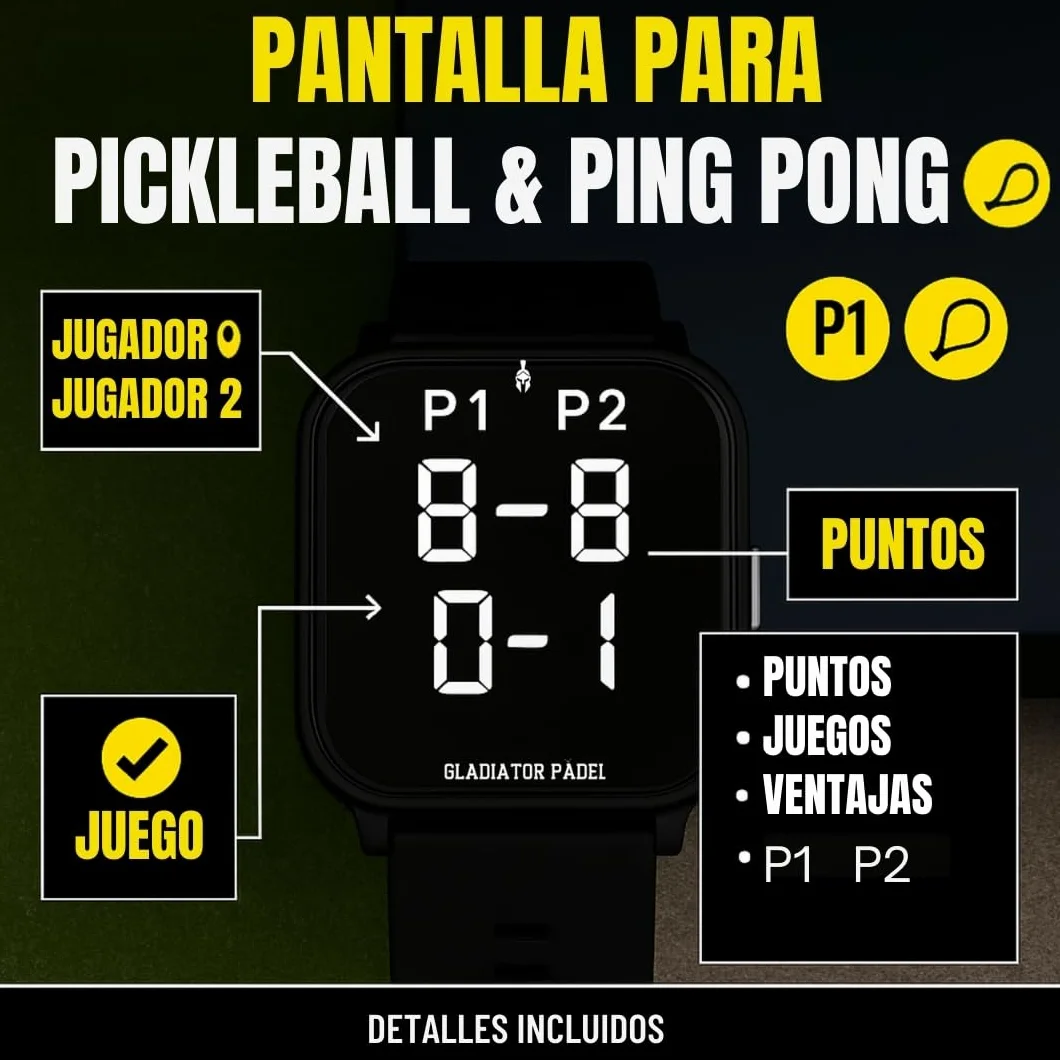 Reloj Contador de Puntos Electrónico para Pádel, Tenis, Pickeball y Ping Pong con Alarma y Cronómetro Resistente al Agua