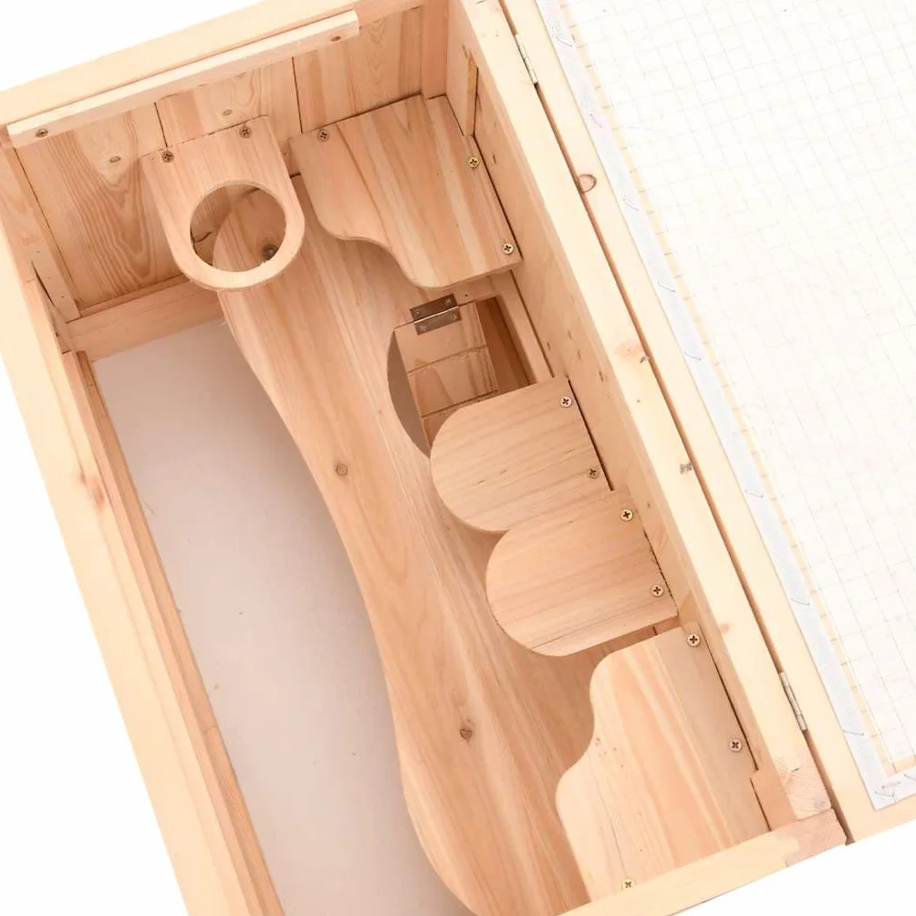 Jaula de hámster de madera maciza de abeto 60 x 35,5 x 42 cm con cristal frontal acrílico y techo de malla de alambre para cobayas, ratones, conejos y animales pequeños como salida segura y