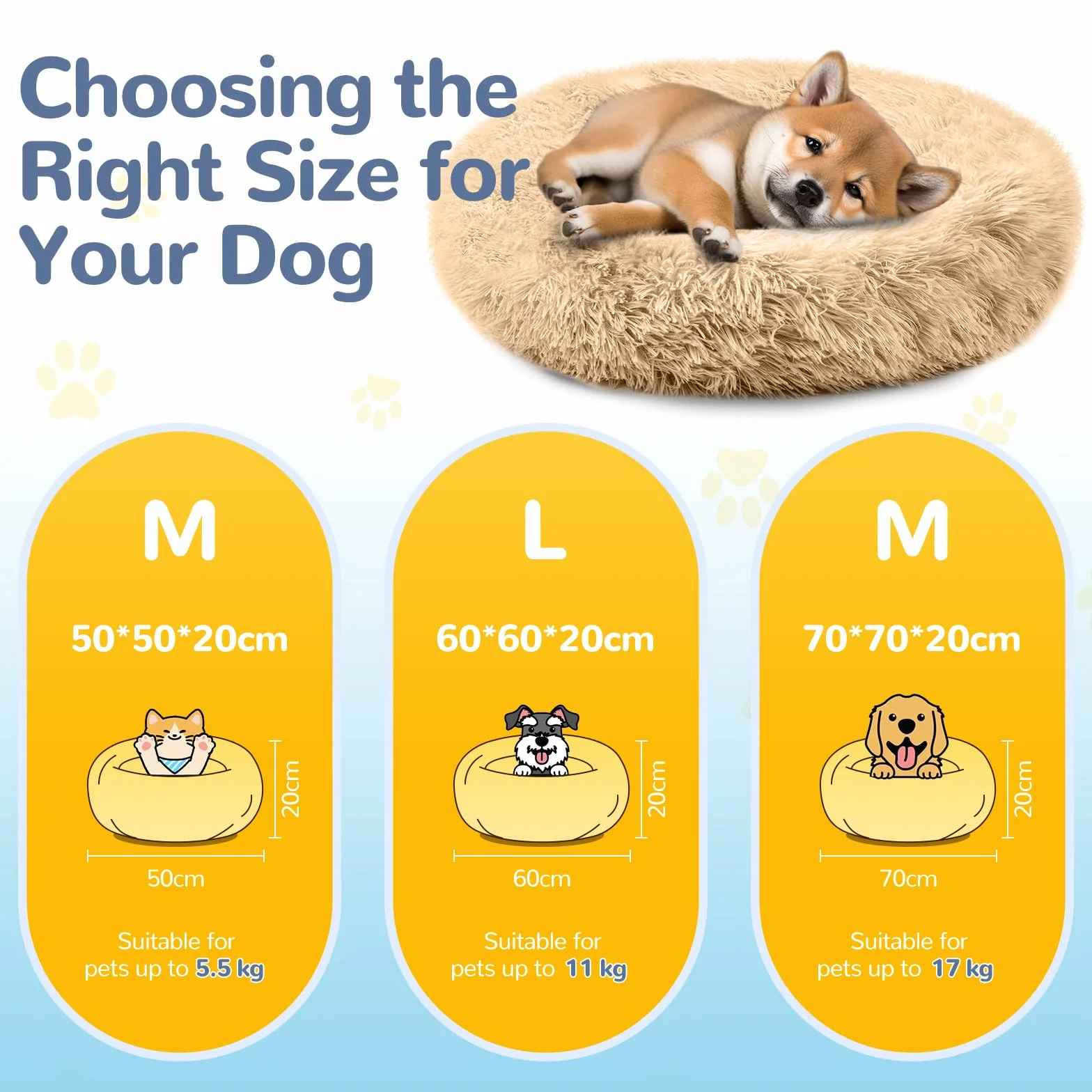 Cama para perros, mullida, cojín para perros, redondo, cama para mascotas, donut y gatos, lavable con base antideslizante, para perros grandes, medianos y pequeños, 70 cm, camello