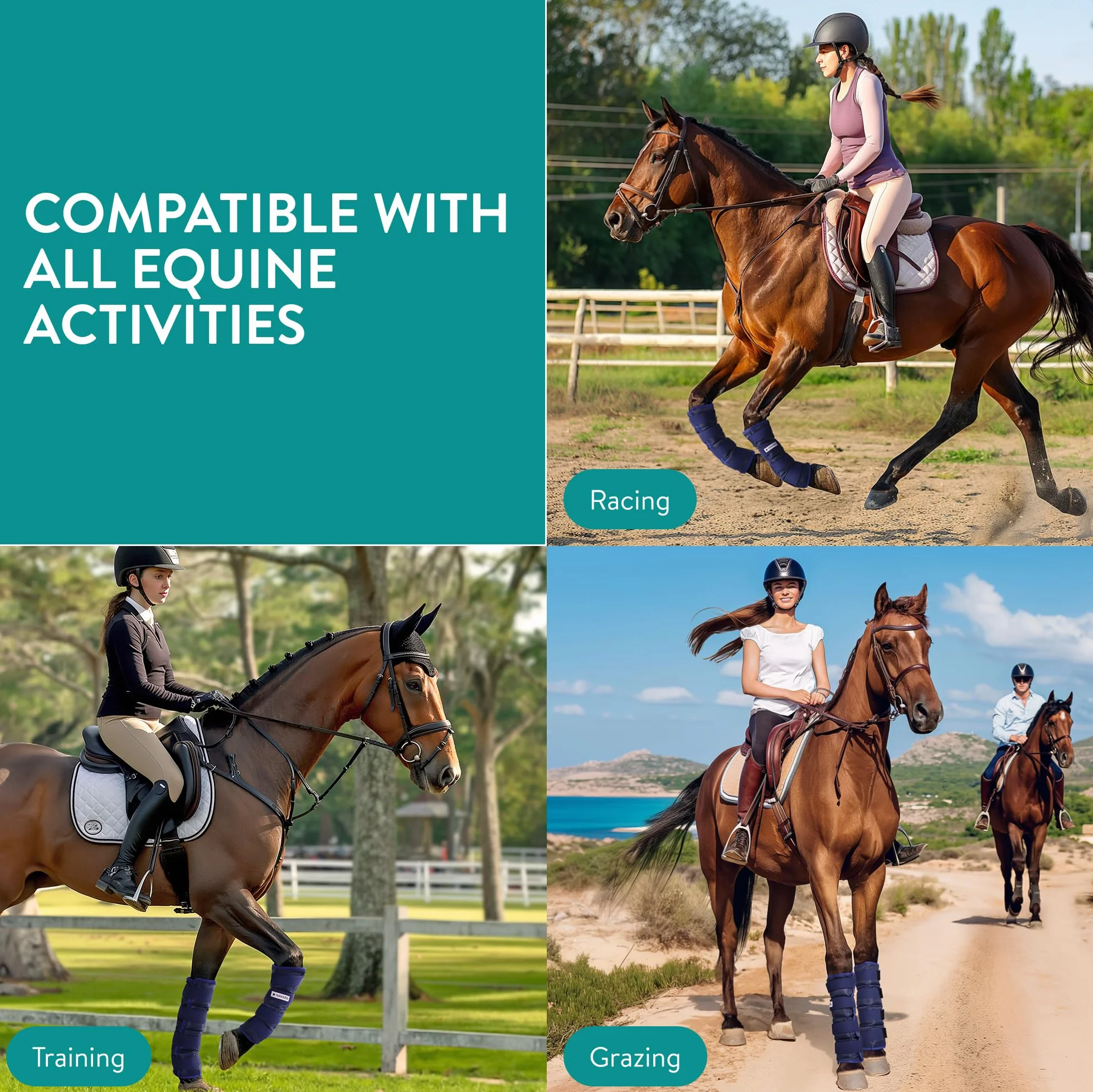 Navaris Polainas de Refrigeracion Caballo - 2X Acumuladores de Frio para Patas de Caballo - Talla Única Ajustable - Fácil de Aplicar - 2X Bolsa de Frio Protectores Caballo