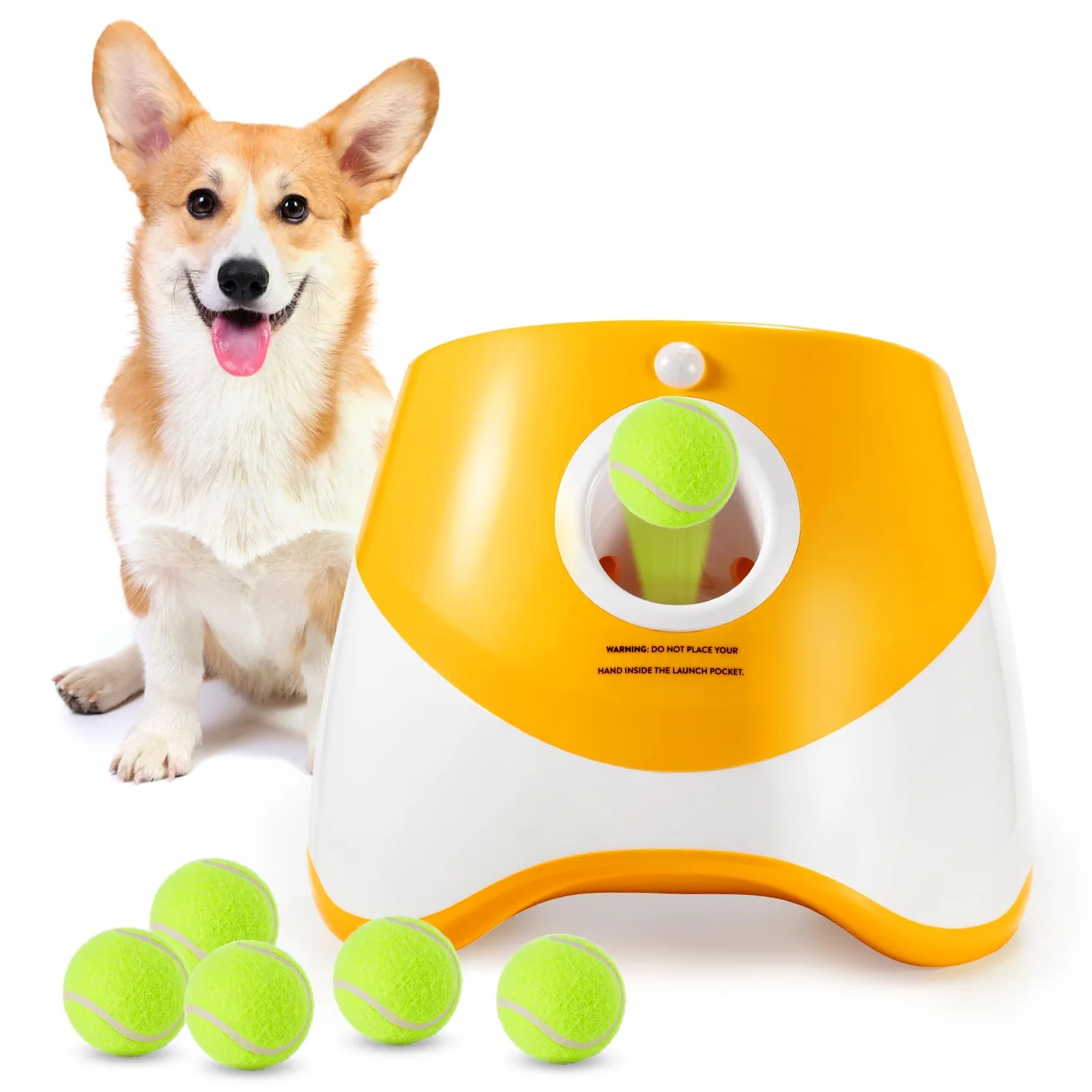 Lanzador automático de Pelotas para Perros, Lanzador de Pelotas de Tenis, Lanzador de Pelotas para Perros con 6 Mini Pelotas de Tenis de 2 Pulgadas y Bolsa de Malla, Lanzador Interactivo