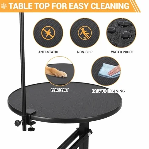 Mesa de aseo ajustable para perros con escritorio giratorio y brazo superior para profesionales del cuidado de mascotas