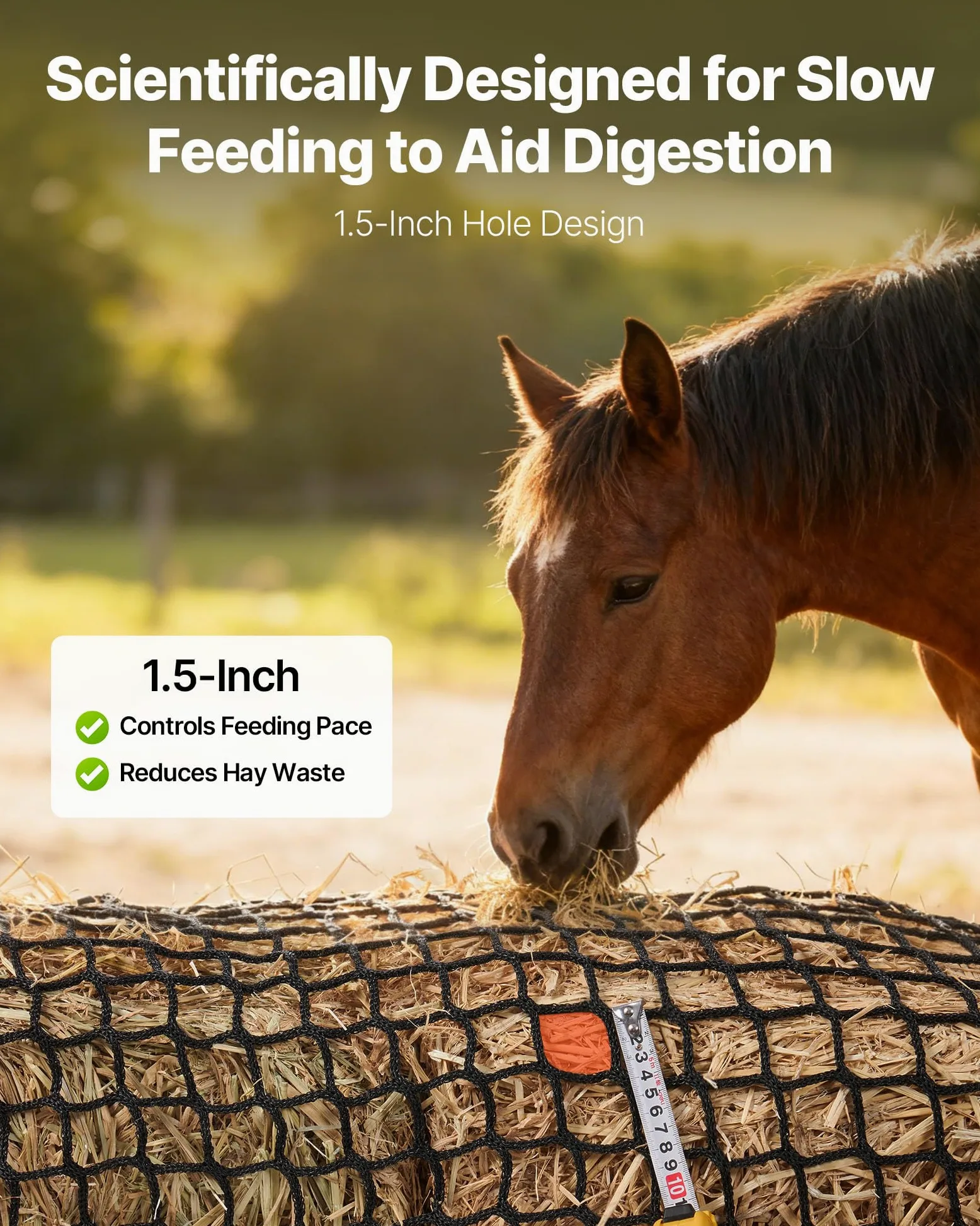 VEVOR Red para Pacas Redondas de Alimentación Lenta, para Caballos, 1,8 x 1,8 x 1,8 m, Agujeros 38,1 x 38,1 mm, PE, con Bridas, Lanzadera de Aguja, Hilo de Reparación y Bolsa de Almacenamiento