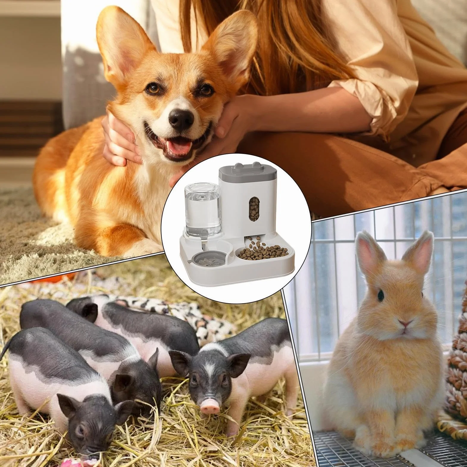 Comederos Automático para Gatos - Dispensador De Agua Y Comida para Mascotas 2 En 1 | Dispensador Inteligente De Comida para Gatos Automático para Interiores para Perros Y Gato Pequeños (Gris)