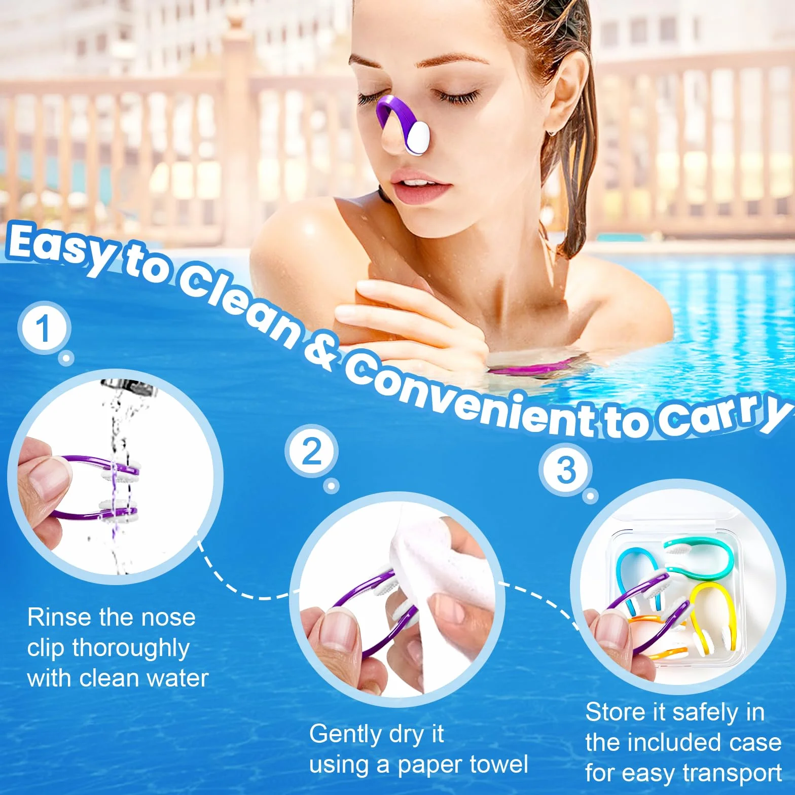 Pinzas Nariz Natación 10 Piezas Clip Nasal Silicona para Niños y Adultos con Caja Almacenaje Multicolor