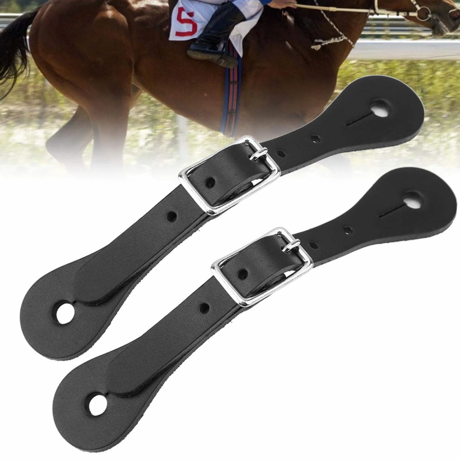 Correa de espuela de Caballo Leatherw 1 par Negro Accesorio para Montar a Caballo
