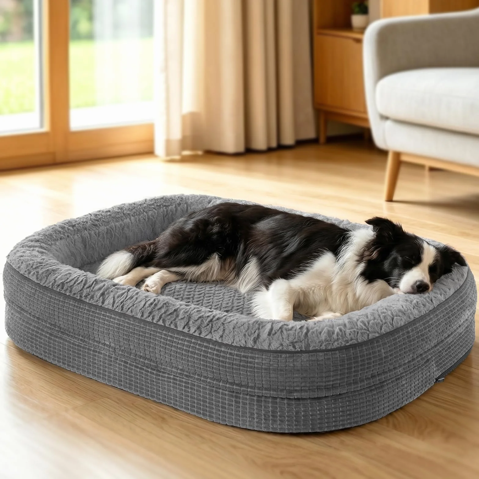 Pawk Cama Perro Medianos Sofá Perro Ortopedica Desmontable y Lavable, Colchon Perro con Forro Impermeable y Espuma Viscoelastica,89x63x18cm, Gris