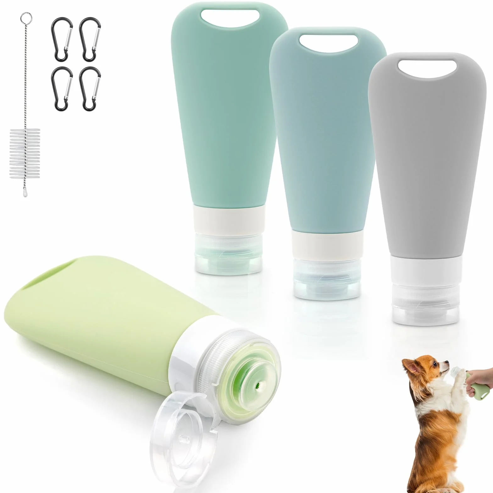 4 Piezas Tubos de Alimentación para llenar 90 ml Tubo para Perros Reutilizable Silicona para Perros con Mosquetón Cepillo para Tubos Ensayo Diseñado para Entrenamiento de Perros Como Recompensa