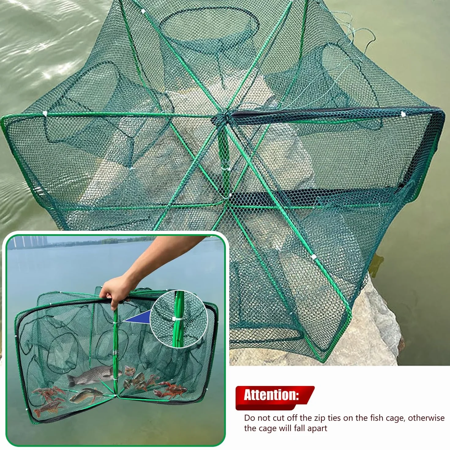 Red de Pesca Plegable de Nailon 6 Agujeros, Trampa para Peces Camarones Cangrejos