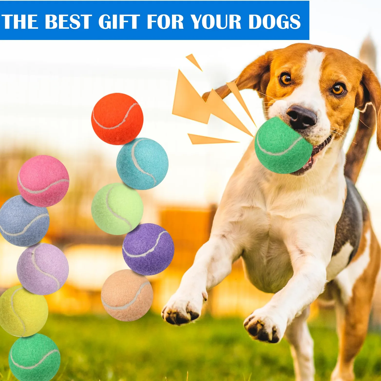Liliful 50 pelotas de tenis chirriantes para perros de 2.5 pulgadas para jugar a mascotas, perros medianos y grandes, pelotas de cachorro para entrenamiento, juguete de pelota de perro con chirriador