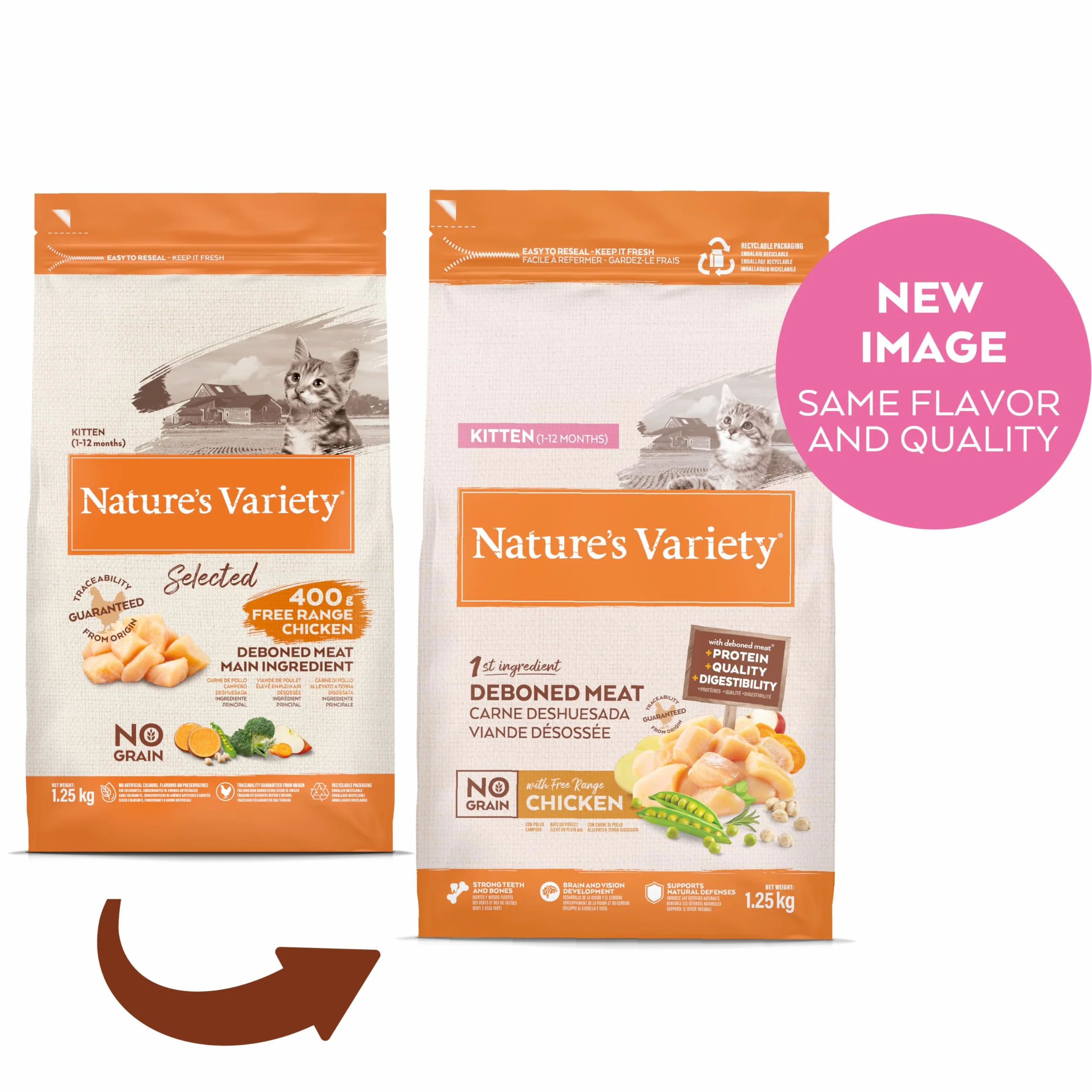 Nature's Variety No Grain Pienso para Gatos Kitten con Pollo - 1,25kg