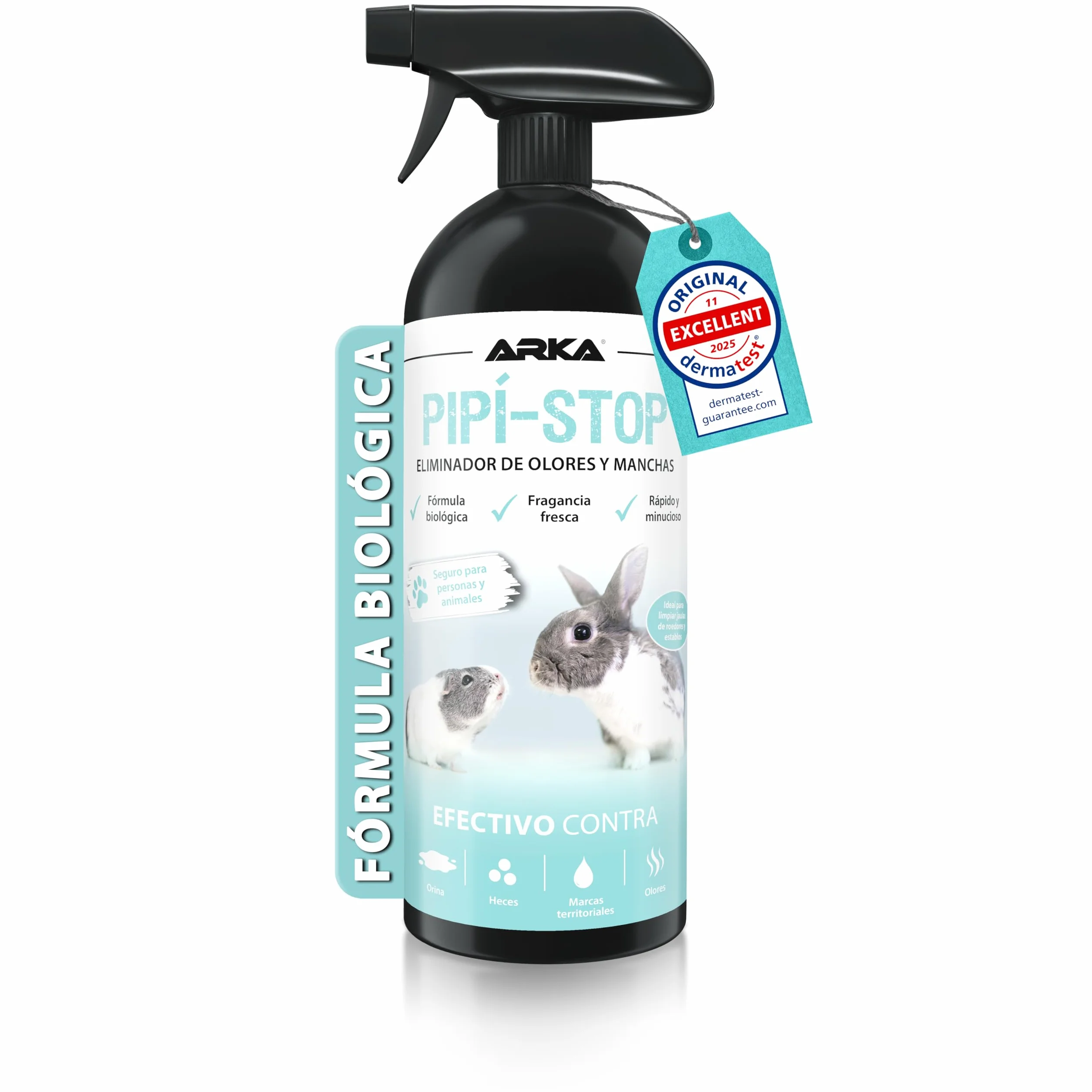 Limpiador jaulas roedores 750 ml – Spray enzimático Pipi-Stop de ARKA – Elimina orina, heces y olores de Animales – biológico, Seguro y eficaz – Ideal para jaulas, Suelos, Esquinas y casetas