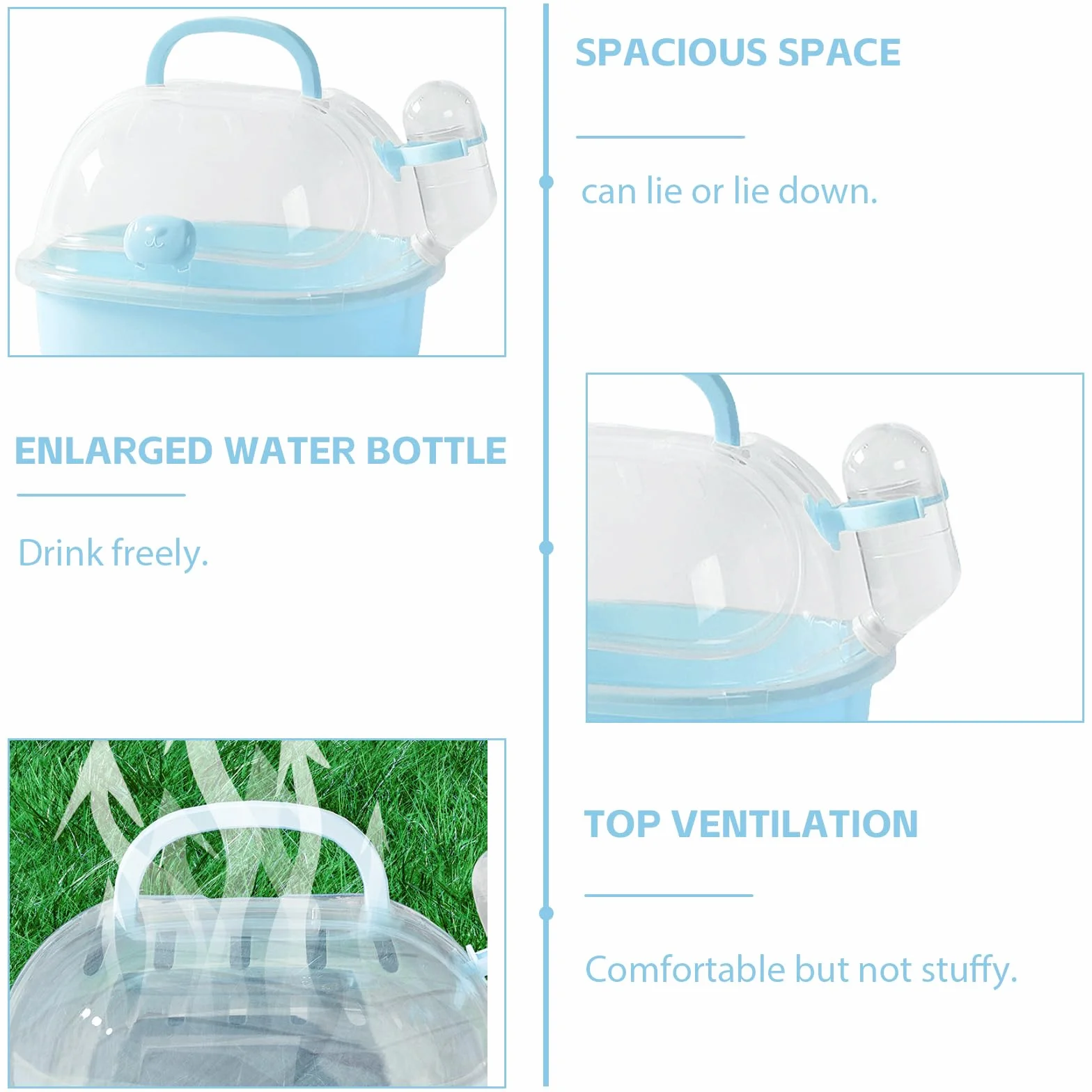 Transportbox Hamster con botella de agua, 20 x 18 x 19 cm, portátil, para animales pequeños, jaula de transporte con ranuras de ventilación, caja de viaje, jaula de transporte para jerbos, ratones