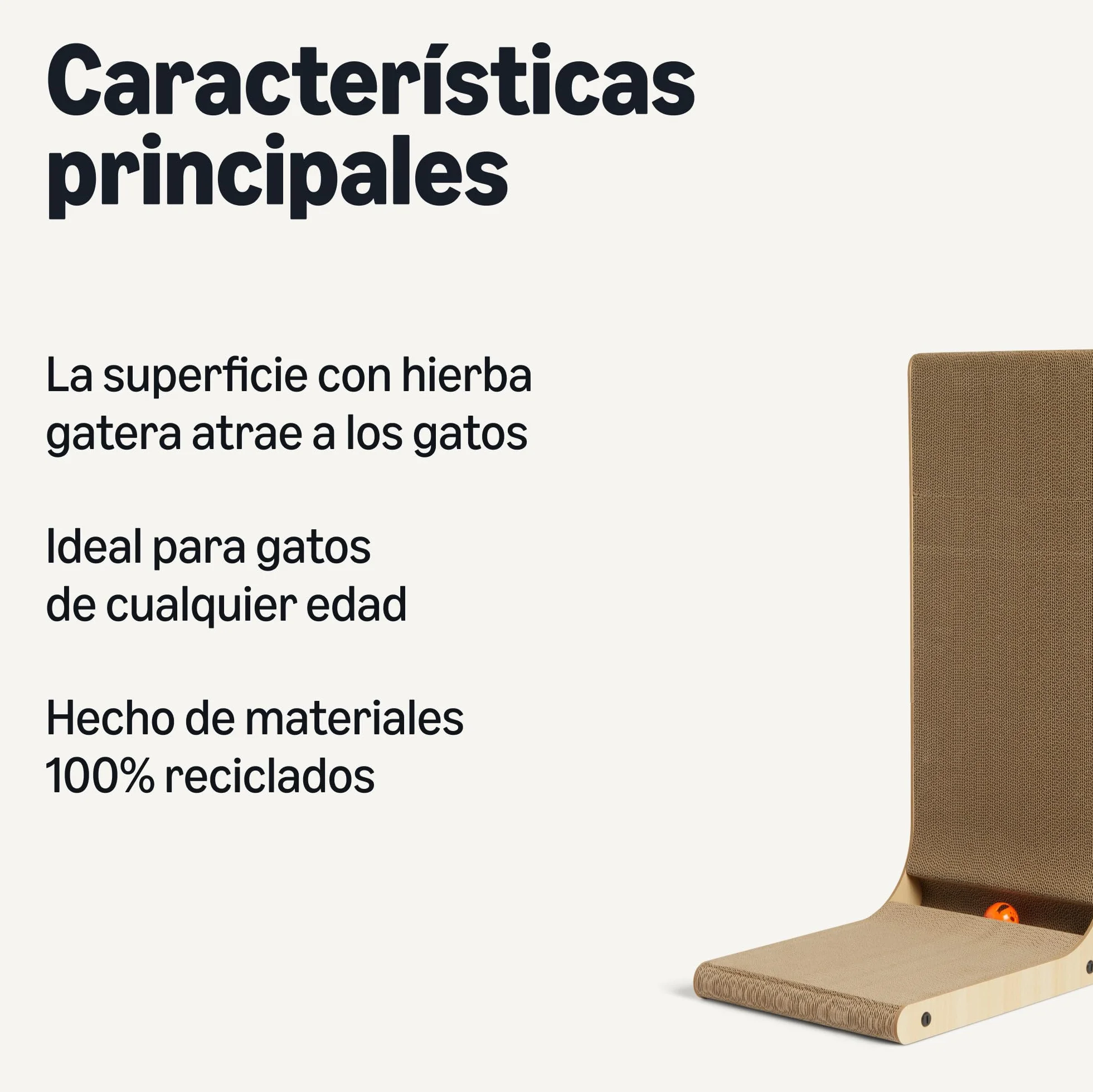 Amazon Basics Rascador para Gatos en Forma de L, Rascador para Gatos con Pelota Interactiva y Hierba Gatera, Trepador de Pared de Cartón para Gatos y Gatitos de Interior, 41,9 x 29 x 68,1 cm