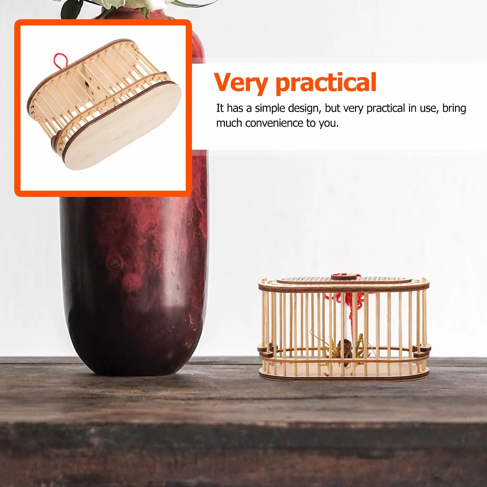 Jaula de Madera para Grillos Portátil, Doble Compartimento Ovalado, Pequeña y Ligera, Adecuado para Exteriores y Exploración Infantil, Caja de Almacenamiento Natural y Resistente