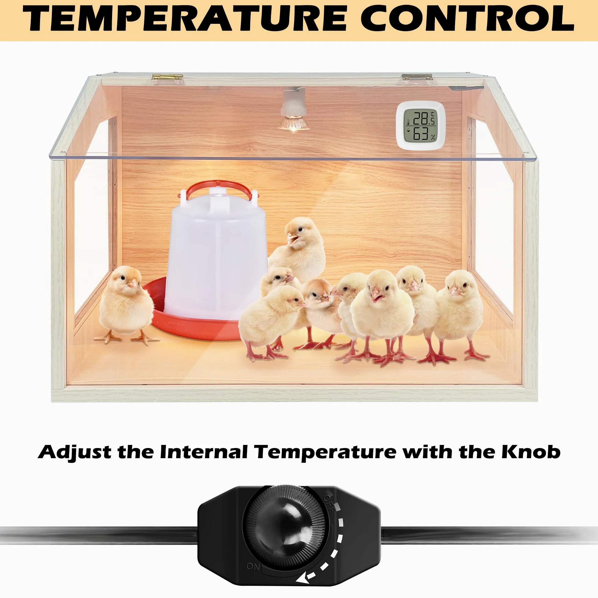 Caja de cría Inteligente para 20 Pollitos con 2 lámparas de Calor, Caja de incubadora para Animales pequeños, Pollitos, Patos, codornices, hámsteres, lagartos, 16 x 12 x 12 Pulgadas