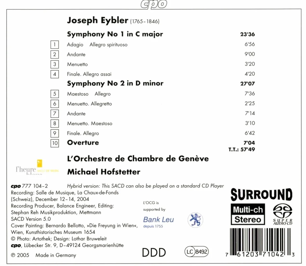 Joseph Eybler: Symphonies 1 & 2; Overture