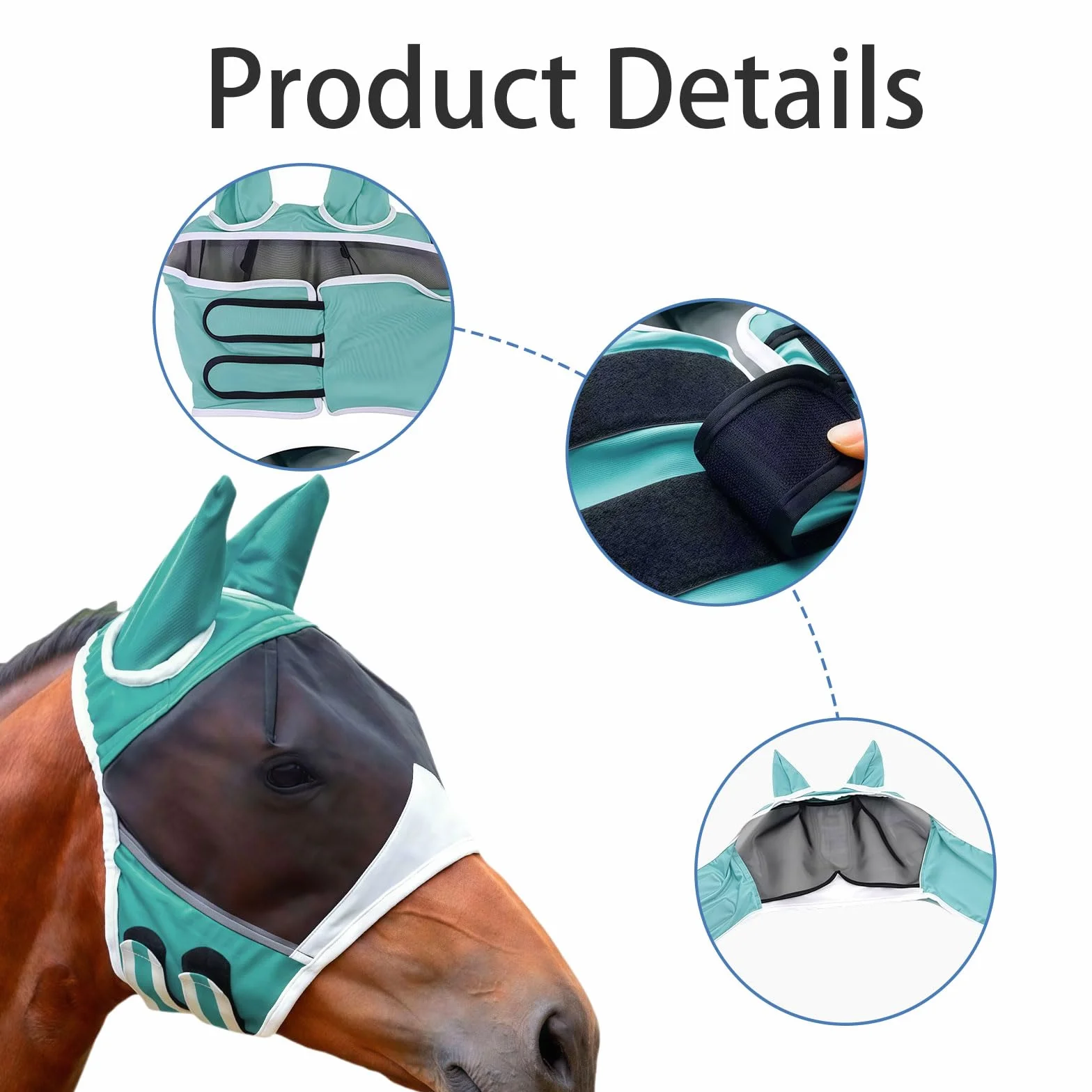 Máscara de mosca de caballo MUNSKT transpirable elástica con gran espacio para los ojos, máscara contra mosquitos e insectos, máscara de mosca Shires con orejas para caballos (M)