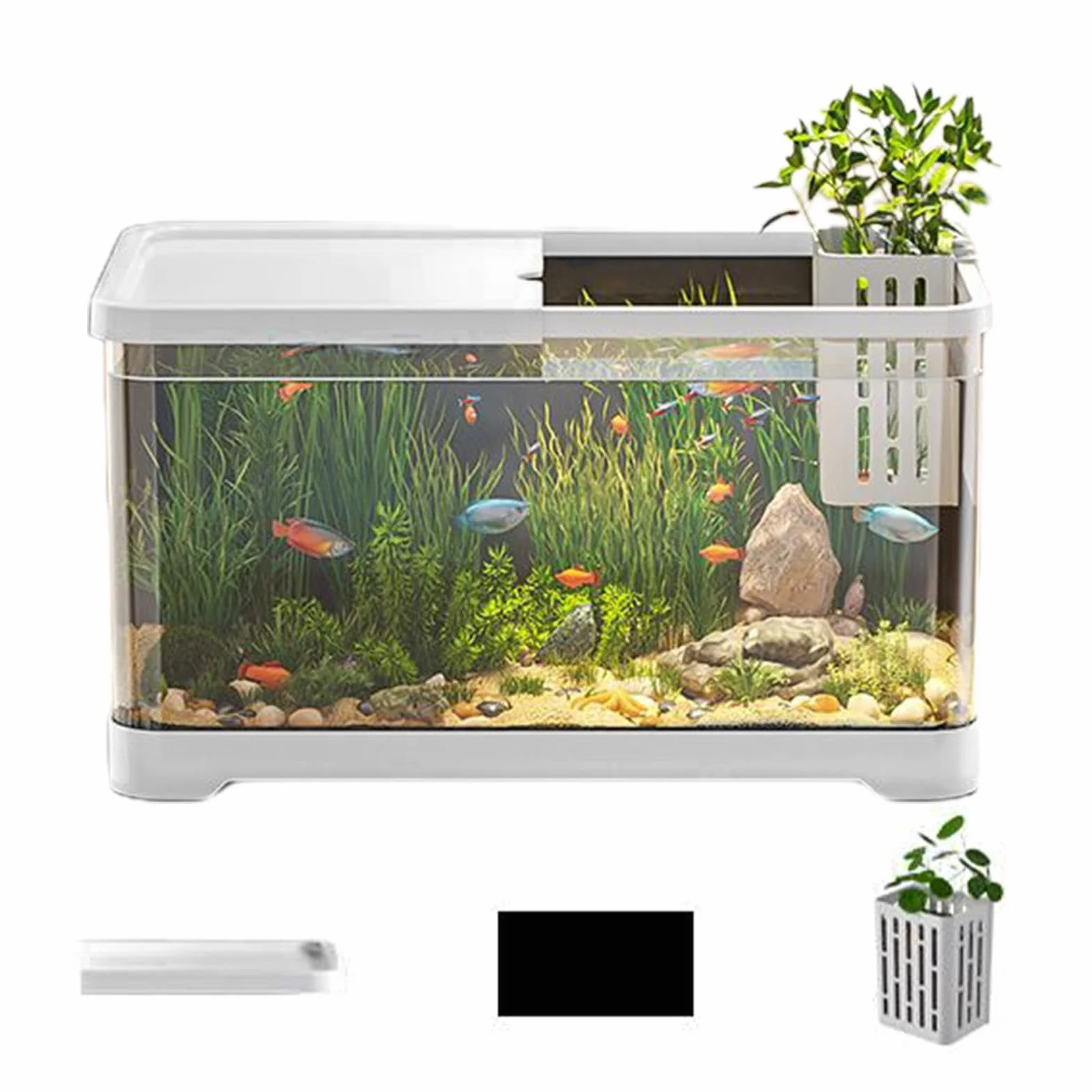 Kits De Inicio para Acuarios, Pecera, Kit De Pecera para Principiantes, Pecera Pequeña, Tanque De Peces De Colores Decorativo para Acuario Pequeño Peces Dorados, Guppy, Camarones, Bla nco