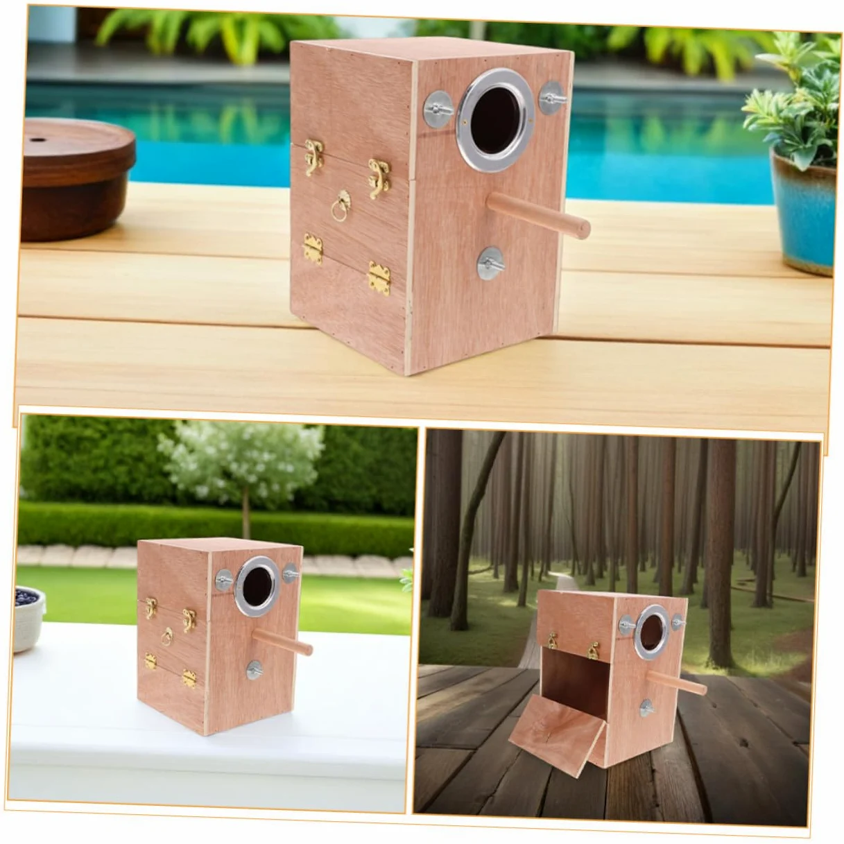 SHINEOFI Caja de Anidación para Periquitos de Madera con Soporte Colgante Exterior Nido Cálido y Seguro para Cría de Agapornis Ninfas Periquitos y Conures Diseño Que Ahorra Espacio para