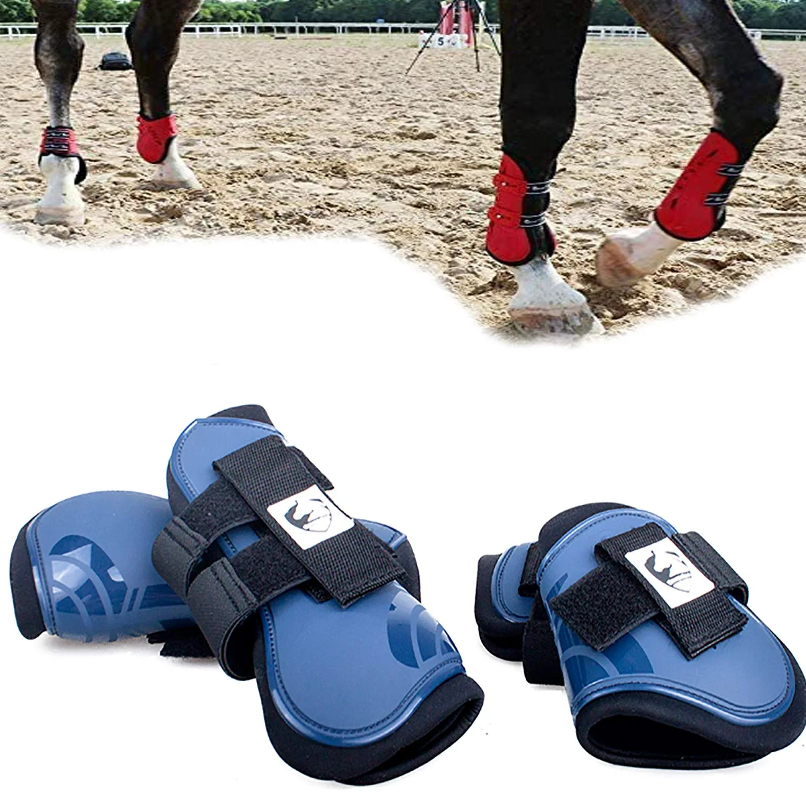 Protectores de tendones Botas de Caballo Juego de 4,Botas de protección para Saltos de Caballos Profesionales Abrigo de Apoyo para Caballos Botas Ajustables,Azul,L