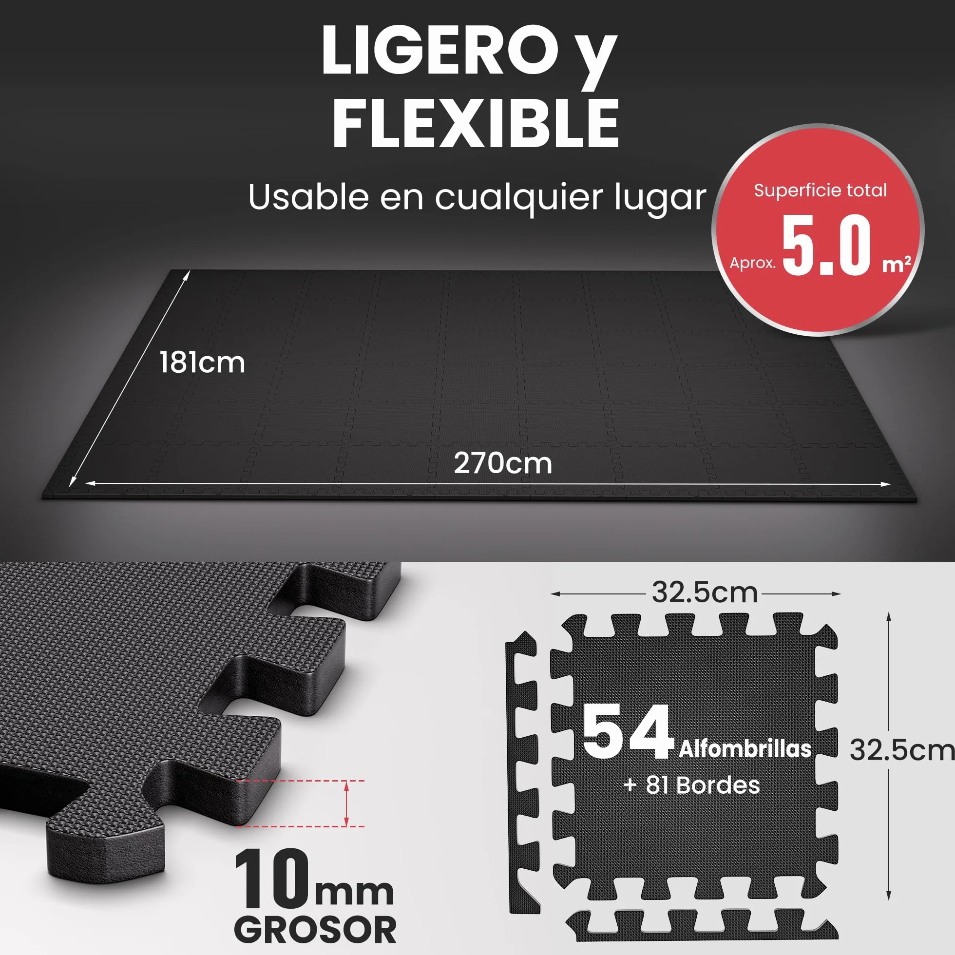 Ultrasport Tatami Suelo Goma EVA Puzzle 54 Piezas Alfombra Gimnasio Acolchado