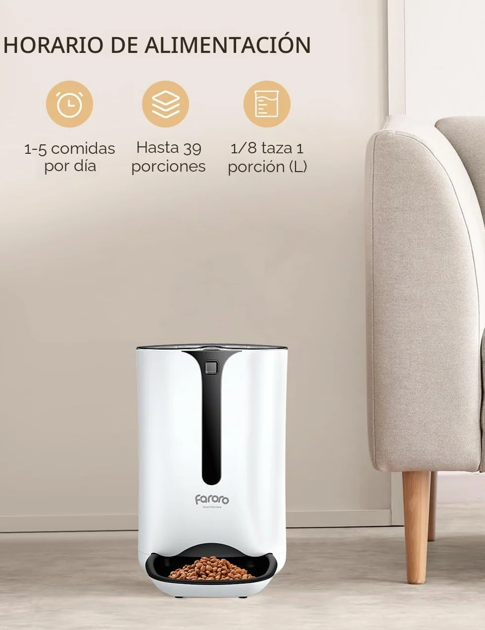 Faroro 7L Comedero Automático para Gatos, Dispensador Comida para Gatos y Perros con Temporizador hasta 5 Comidas por Día, Control de Porciones, Pantalla LCD, Grabación de Voz de 10s