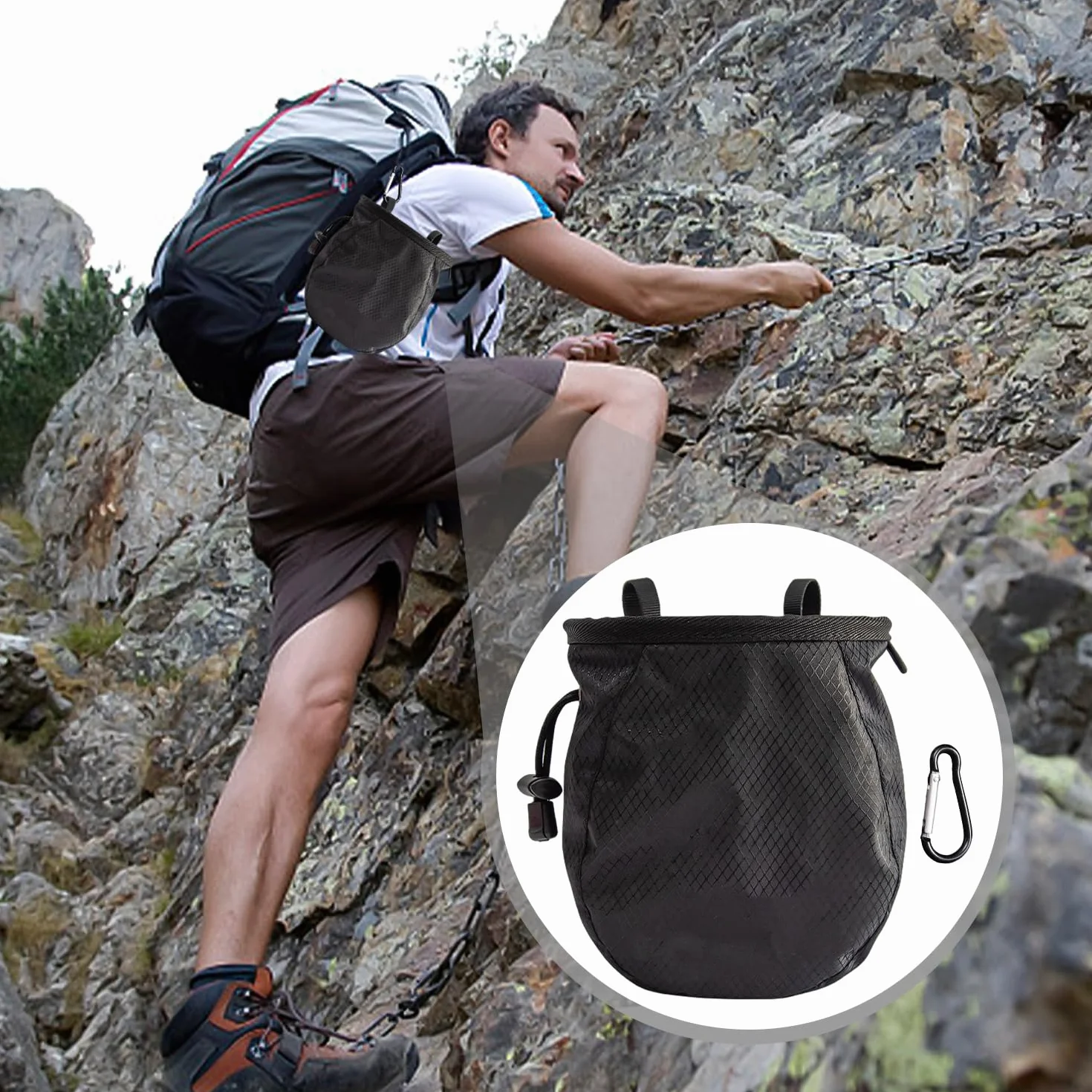 SLEEKEE Bolsa de Tiza Negra para Escalada con Hebilla de Metal, Equipo de Escalada Ajustable