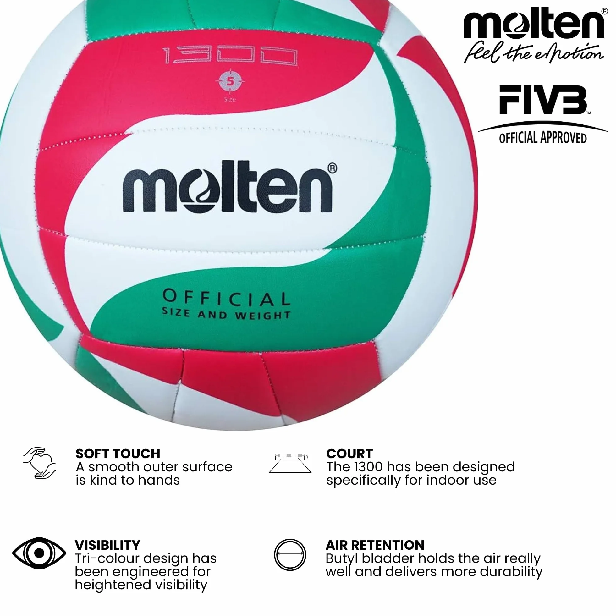Molten V5M1300 Balón Voleibol Talla 5
