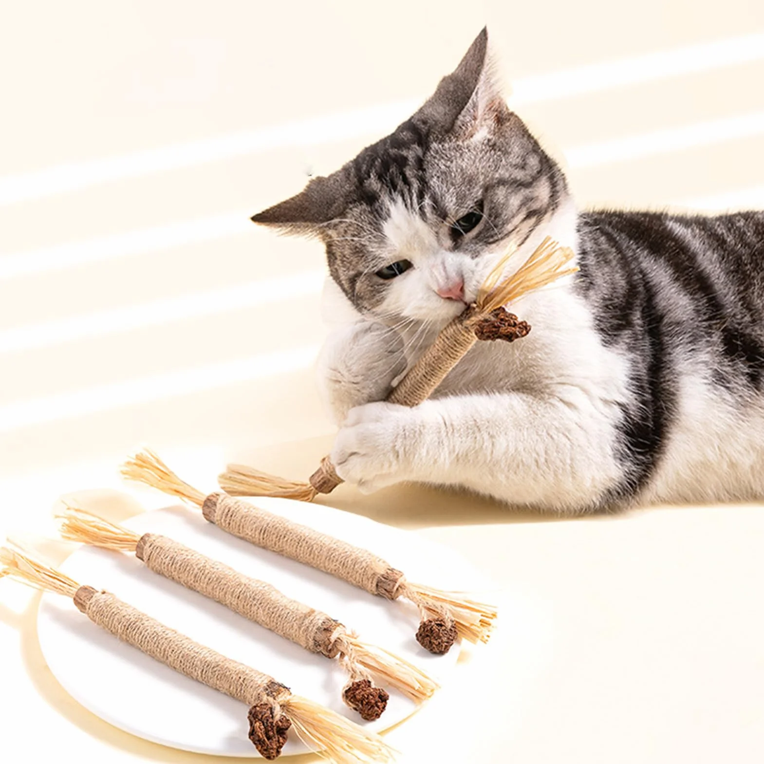 4 Piezas Masticar Palos Gato,Palitos de Hierba Gatera,Palitos para Masticar Gato Juguete,Cuidado Dental,para Limpia los Dientes Juguetes del Catnip