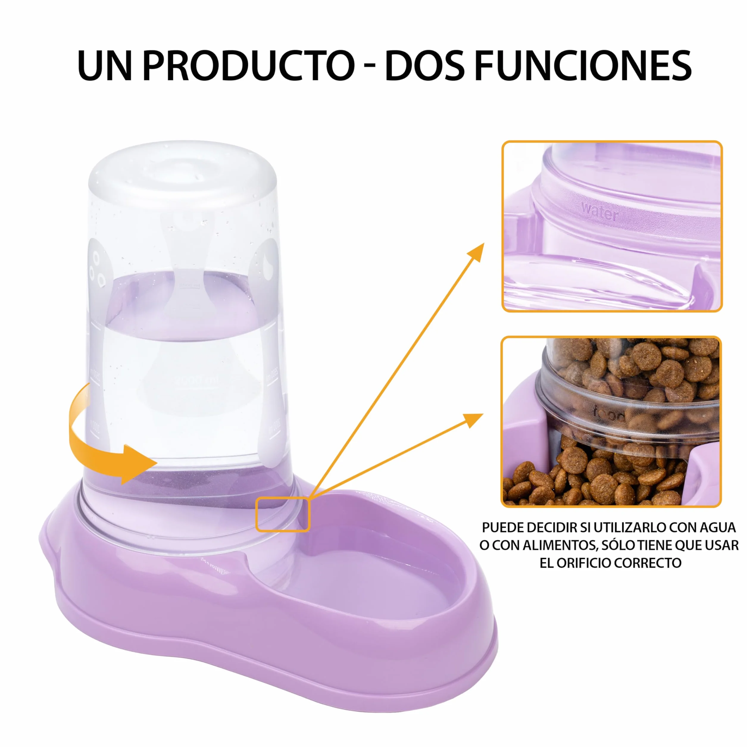 Ferplast Dispensador de Comida o Agua para Perro Comedero para Agua y Comida Seca 3 litros, Fondo Antideslizante, 20 x 33,5 x h 31 cm Lila