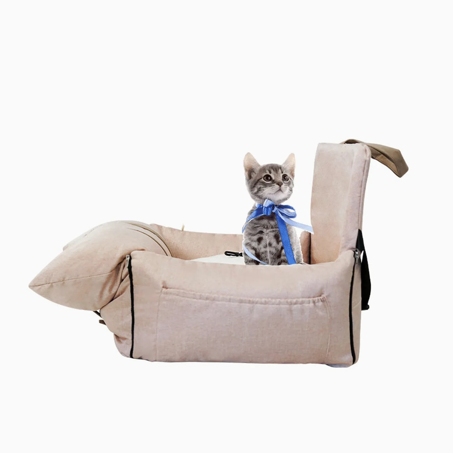 Asiento De Coche para Perro, Asiento Elevador para Cachorro, Portador De Coche De Viaje para Perro con 2 Correas Ajustables para Perro para Arnés De Perro con Cinturones
