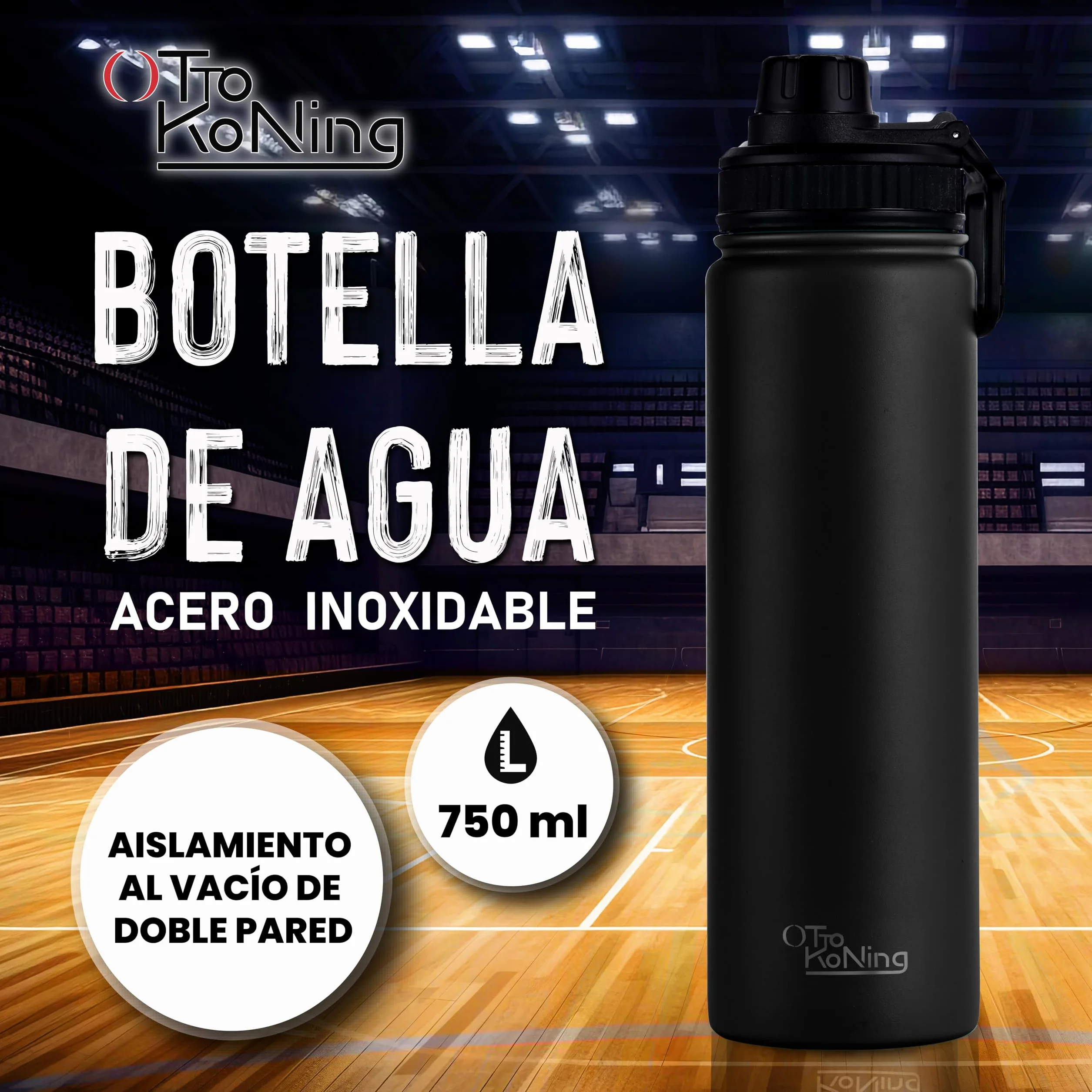 Otto Koning Botella Agua Acero Inoxidable 750ml Termo Café Doble Pared Aislada al Vacio Antigoteo BPA Free