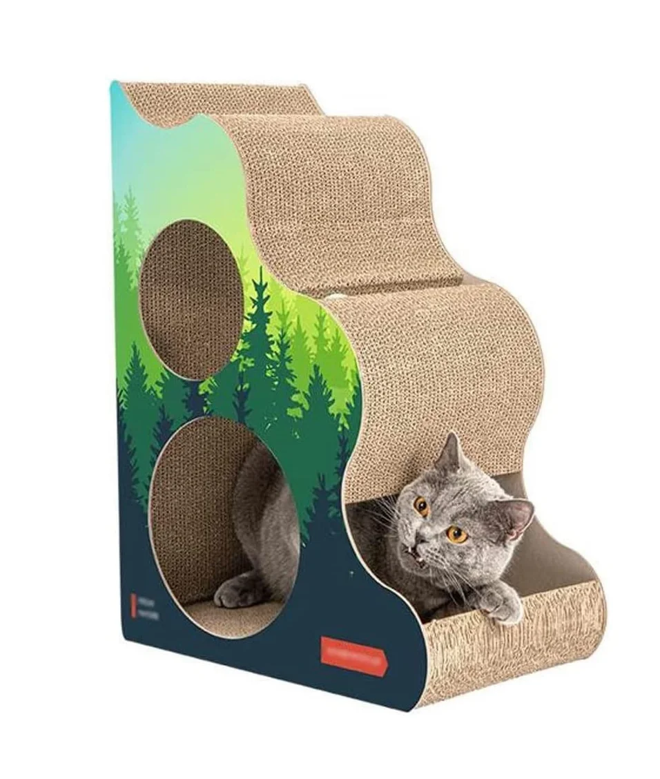 Rascador Para Gatos Rascador Para Gatos Almohadilla Para Rascar Para Gatos Ahorre Espacio En La Esquina Rascadores Para Gatos Con Dos Agujeros Y Bola De Campana, Cartón Duradero Cartón Para Rascar Gat
